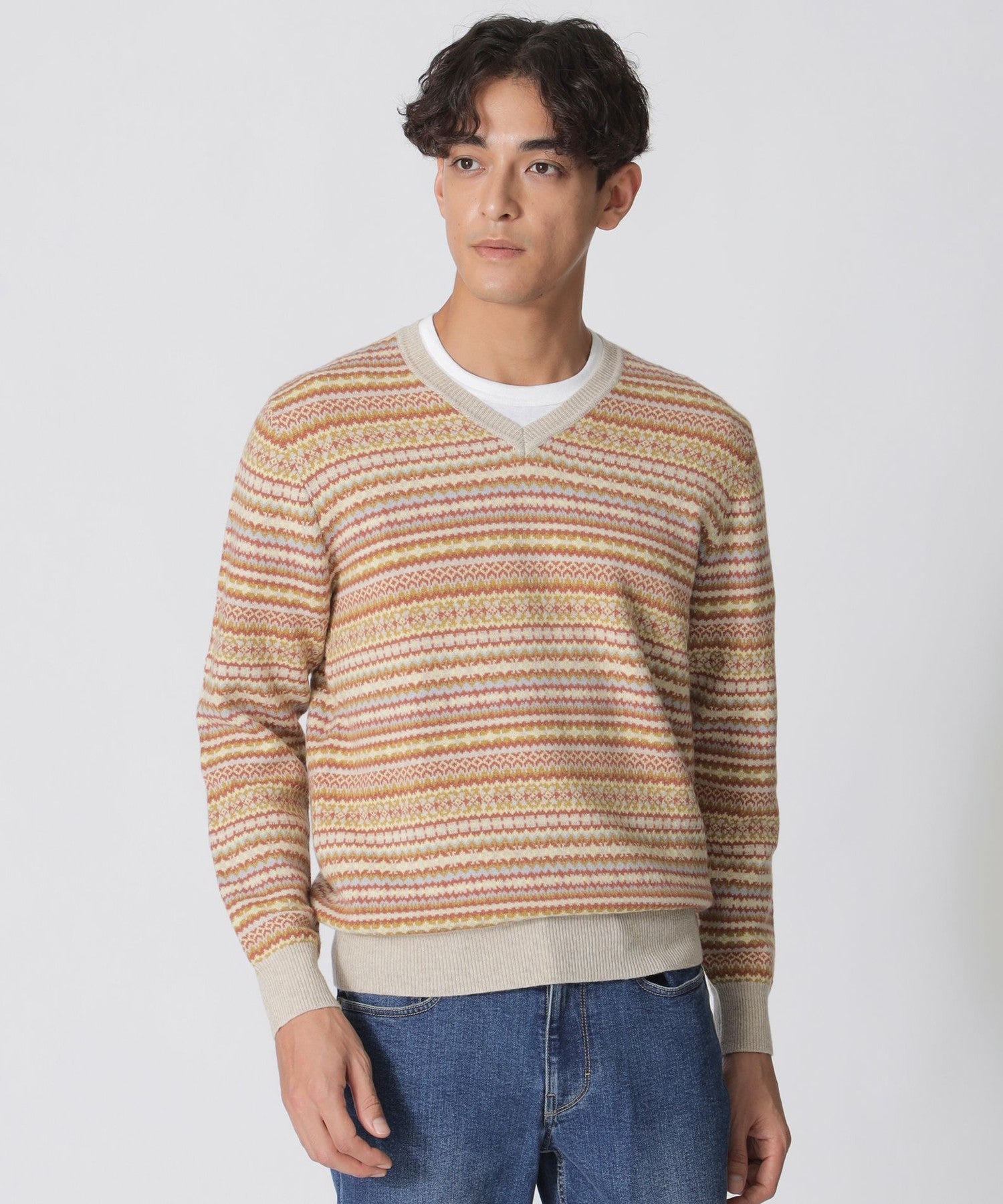 スコットランド製 paul stuart フェアアイルニット フェアアイル柄Vネックセーター(トップス)｜Paul Stuart(ポール