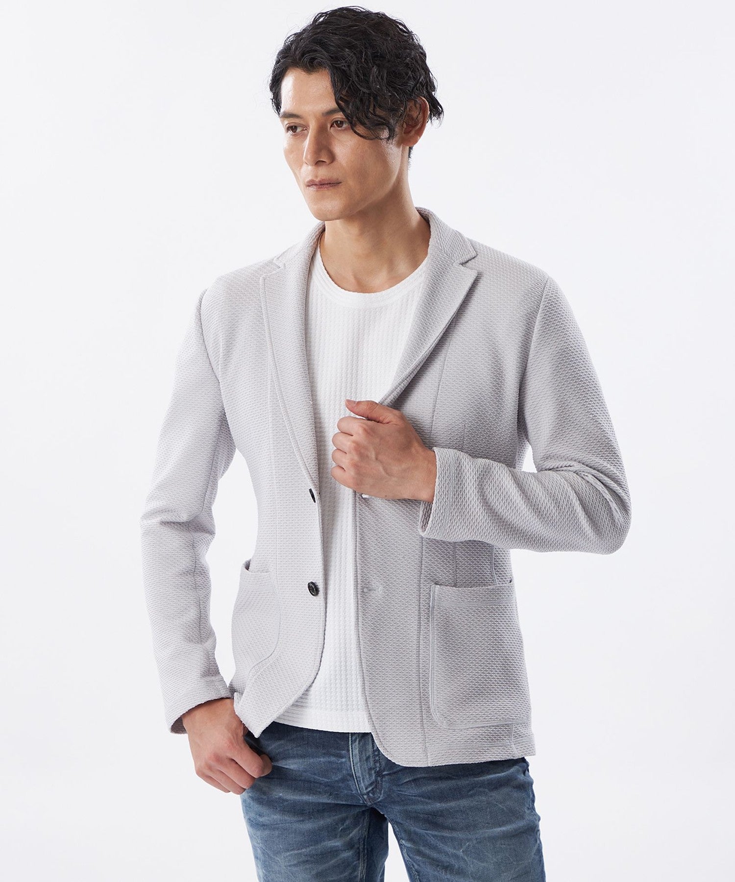 エポカ ウモ ポリエステルライトニットジャケット　48 グレー Safari Lounge別注】ポリエステルライトニットジャケット(ジャケット