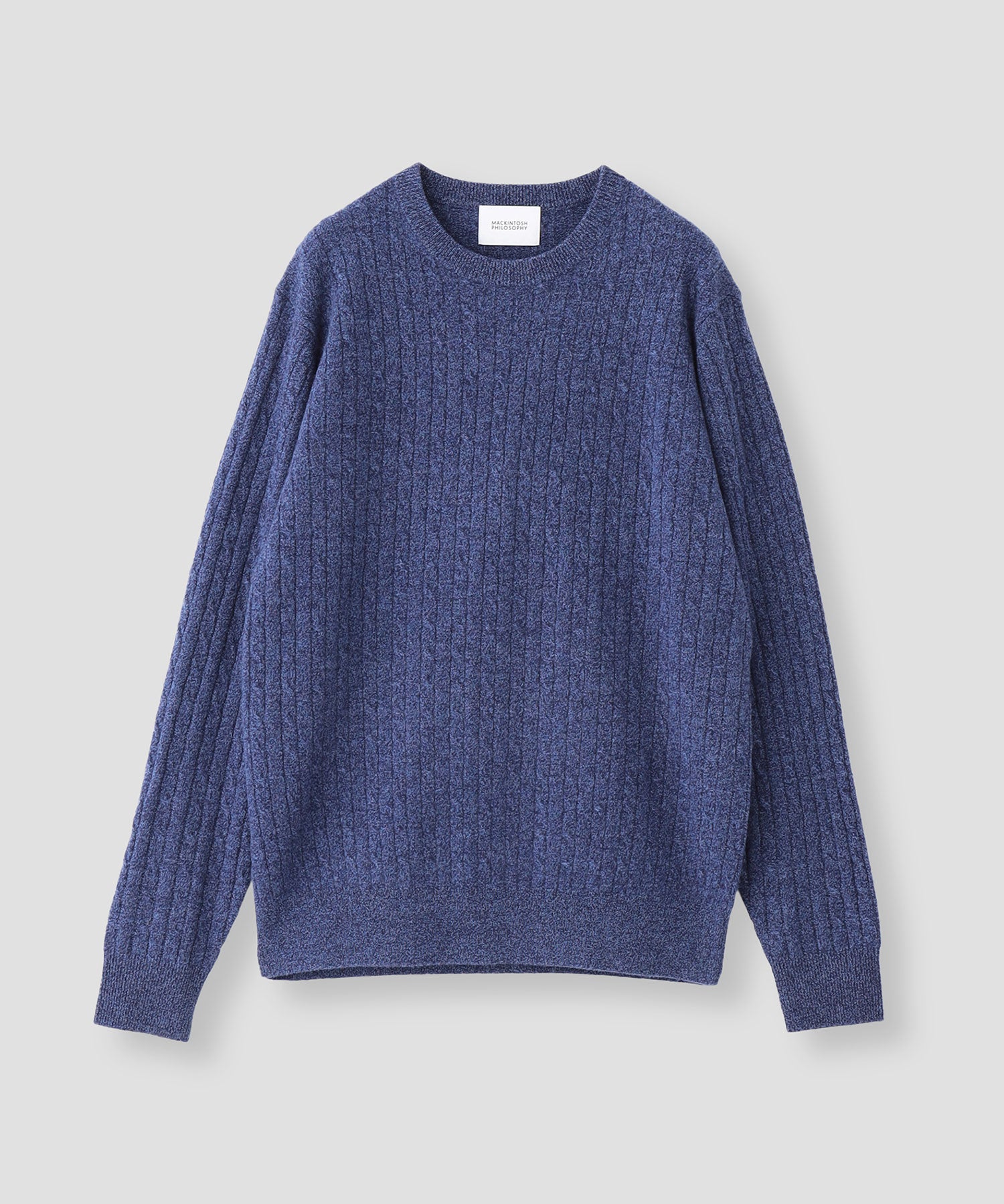 カシミヤ混ケーブル クルーネックプルオーバーニット(トップス