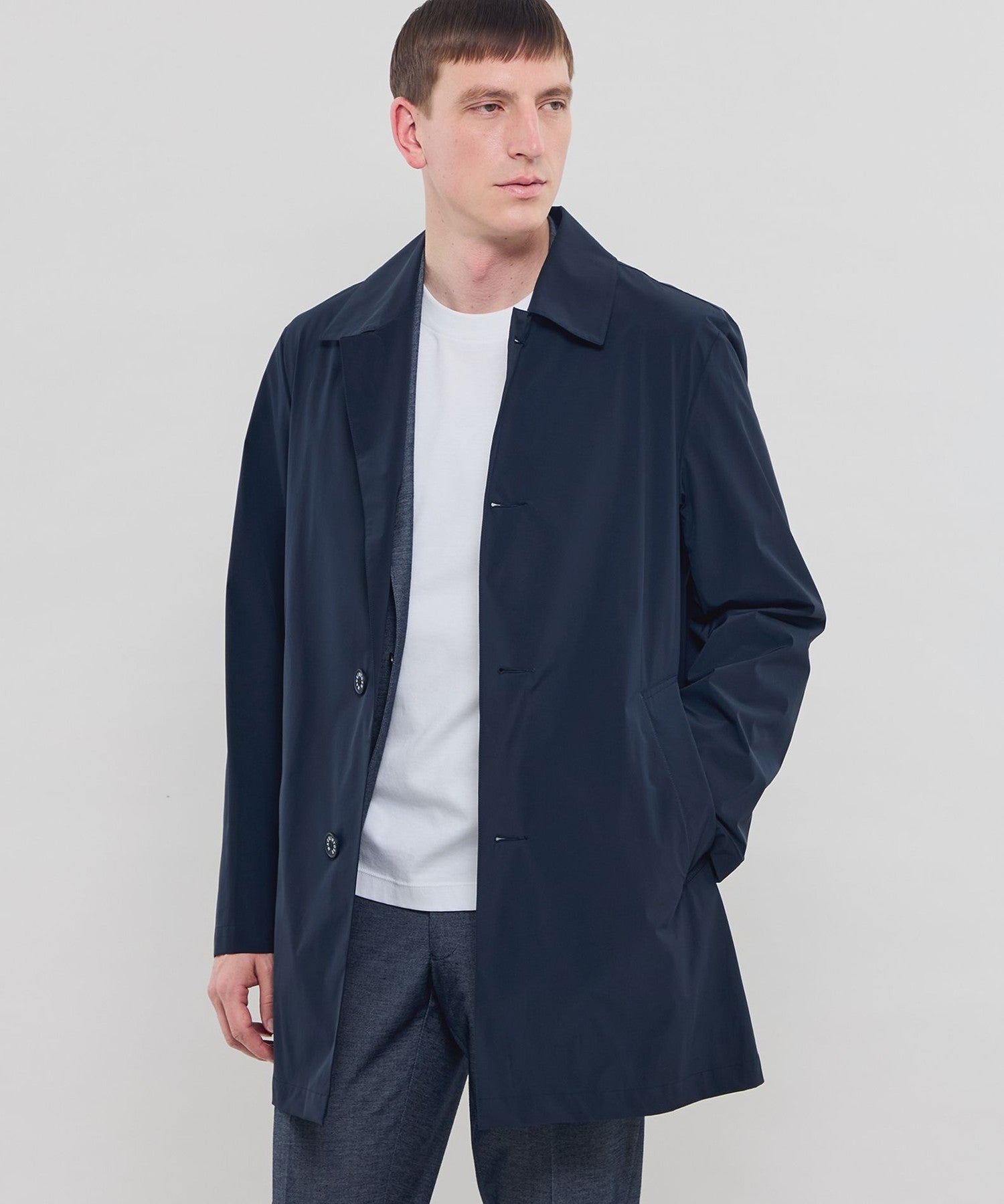 【美品】MACKINTOSH LONDON フードコート ナイロン40 ネイビー DUNFORD SHORT】【FEATHER-TECH PAC】【FLEX NYLON】ストレッチ