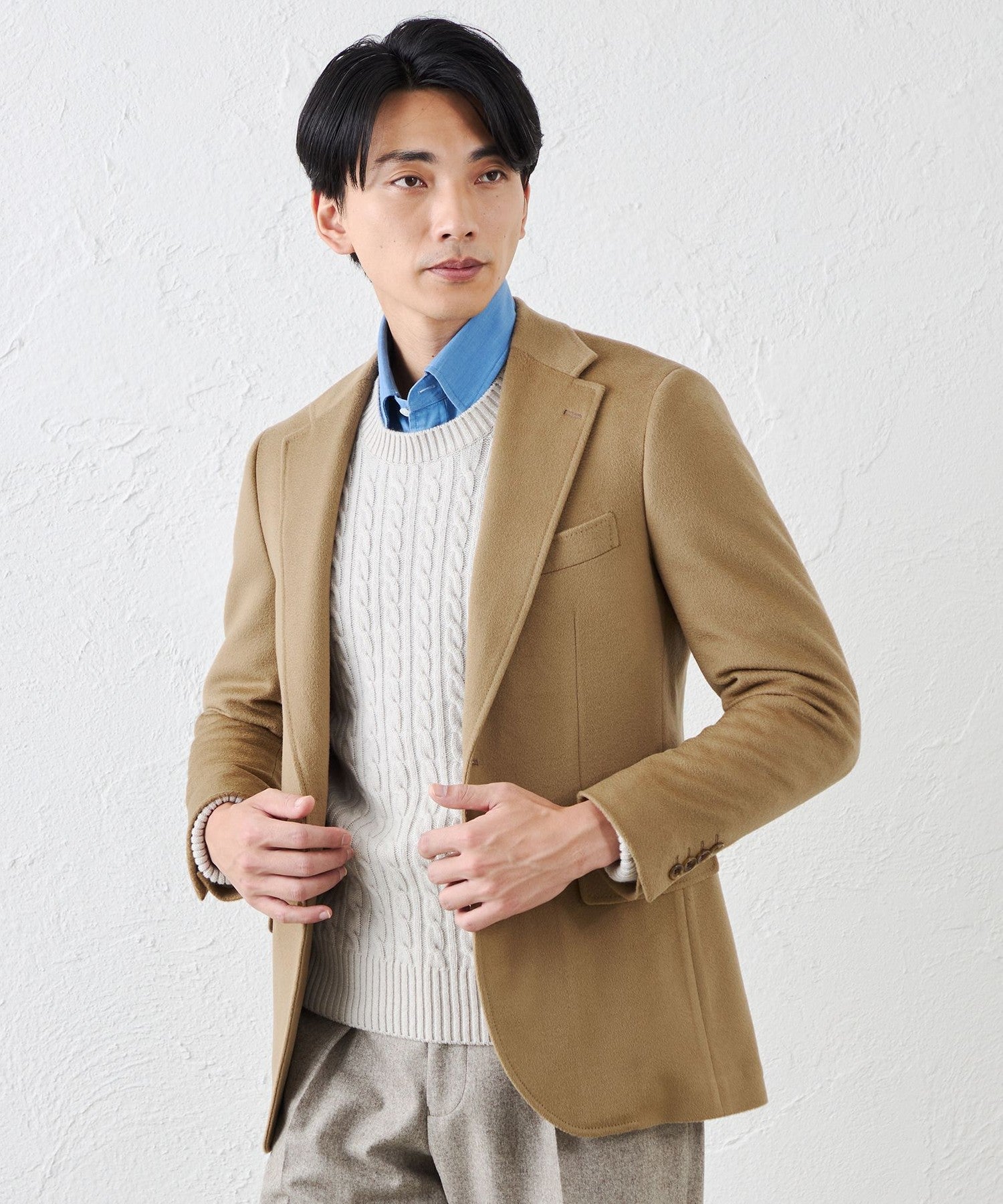 【美品】ソブリン　ジャケット　カシミヤ　ウール　ウィンドウペン　ベージュ　48 ウールカシミヤジベリンジャケット(ジャケット)｜S.ESSENTIALS(エス