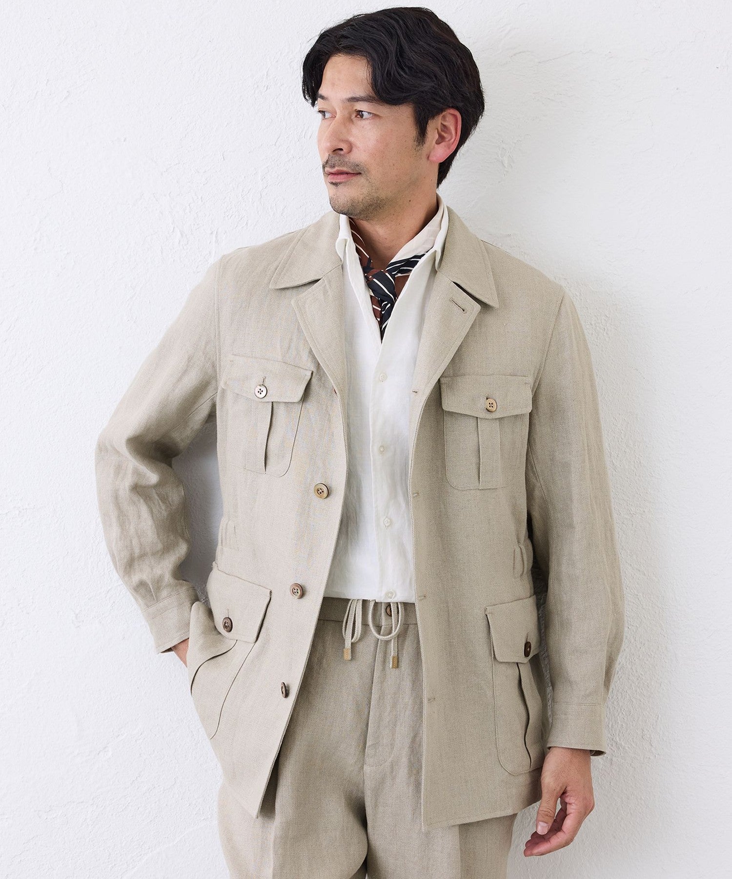 希少 ベルナールザンス リネン サファリジャケット RANGER 50フランス製 リネンサファリジャケット(ブルゾン)｜S.ESSENTIALS(エス