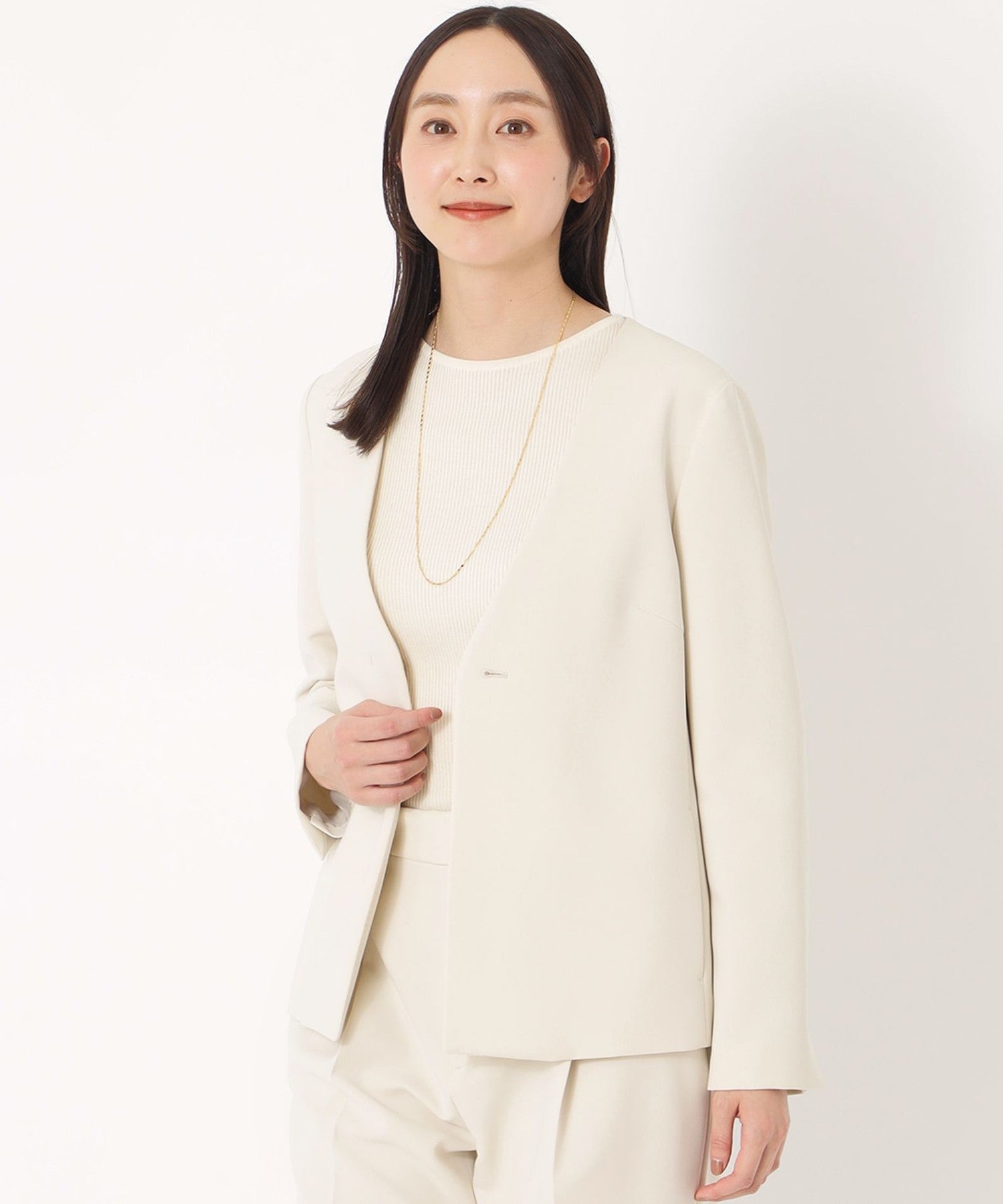 ESSENTIALS WARDROBE】ウォッシャブルノーカラージャケット(ジャケット