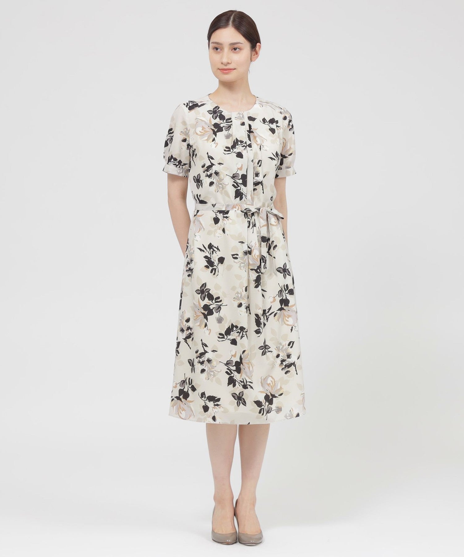 【ポールスチュアート】プリントワンピース WEB・一部店舗限定】フローラル/ドットプリント ワンピース