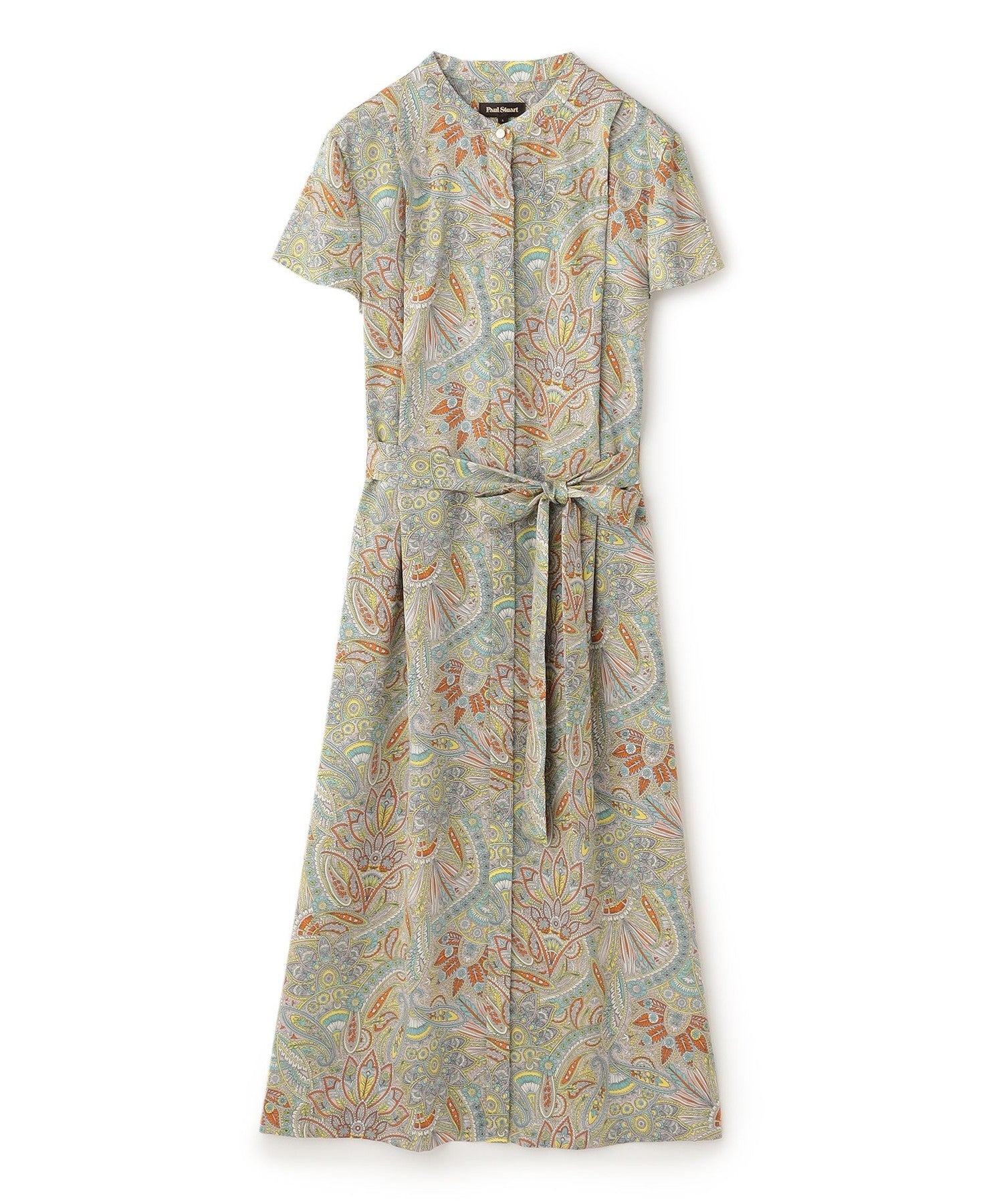 洗える♡ポールスチュアート＊幾何学柄ワンピース　リボン　ブラウン　サイズ6 セール】 【ウォッシャブル】バックジョーゼットサテン