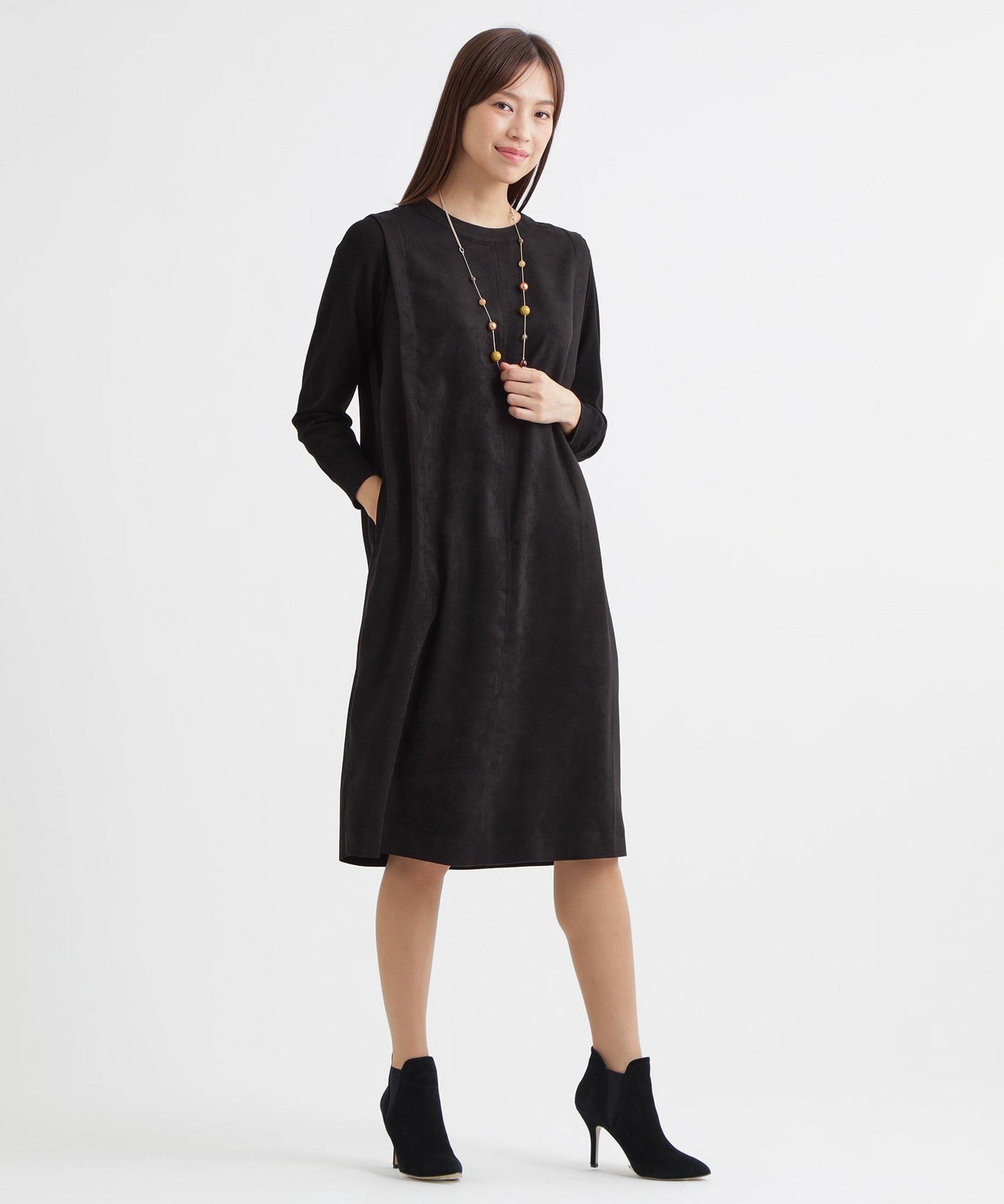 セットアップ対応】【ウォッシャブル】フェイクスエードワンピース