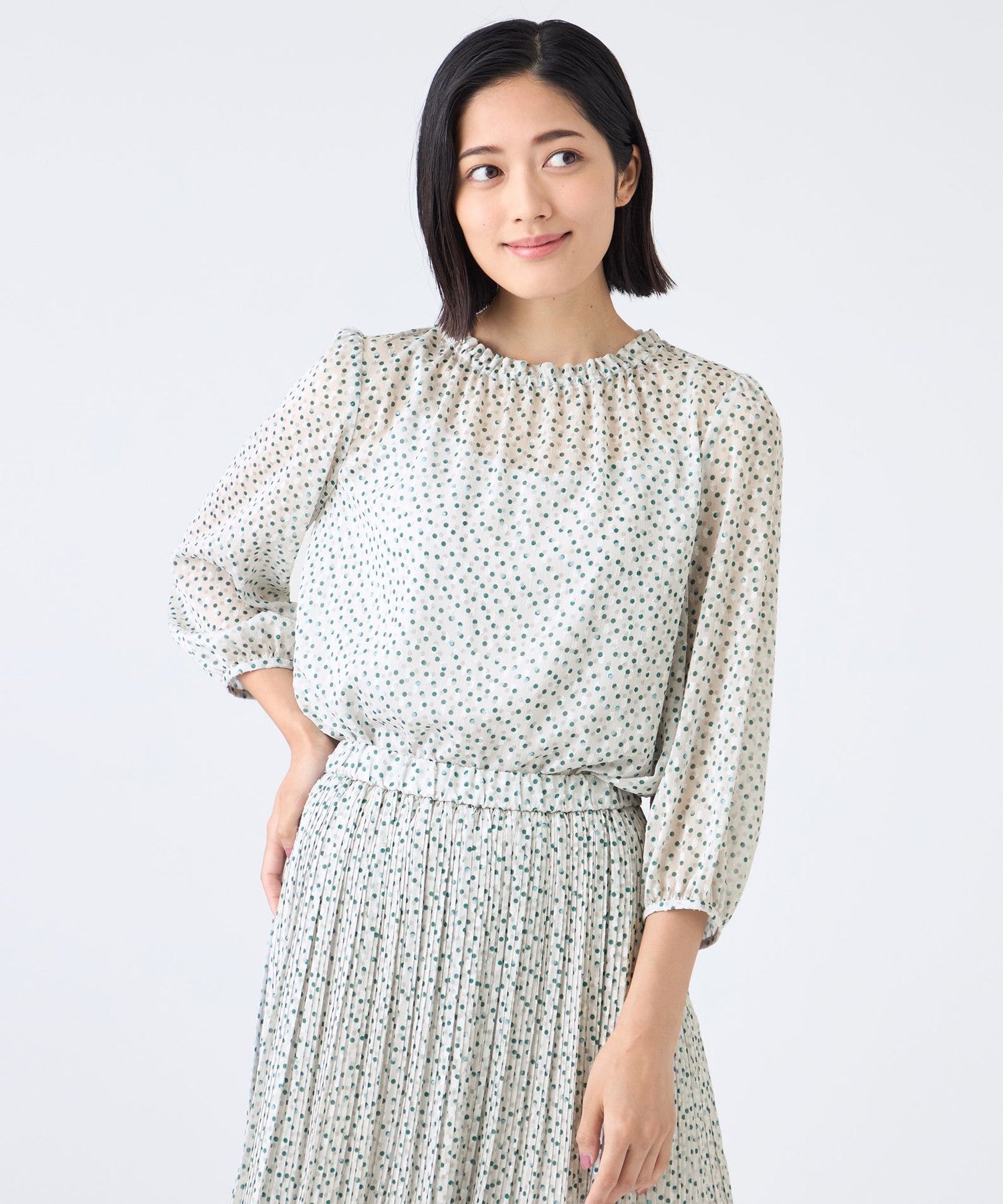トップス mimi ウォッシャブル】ドットクレープブラウス(トップス)｜TRANS WORK