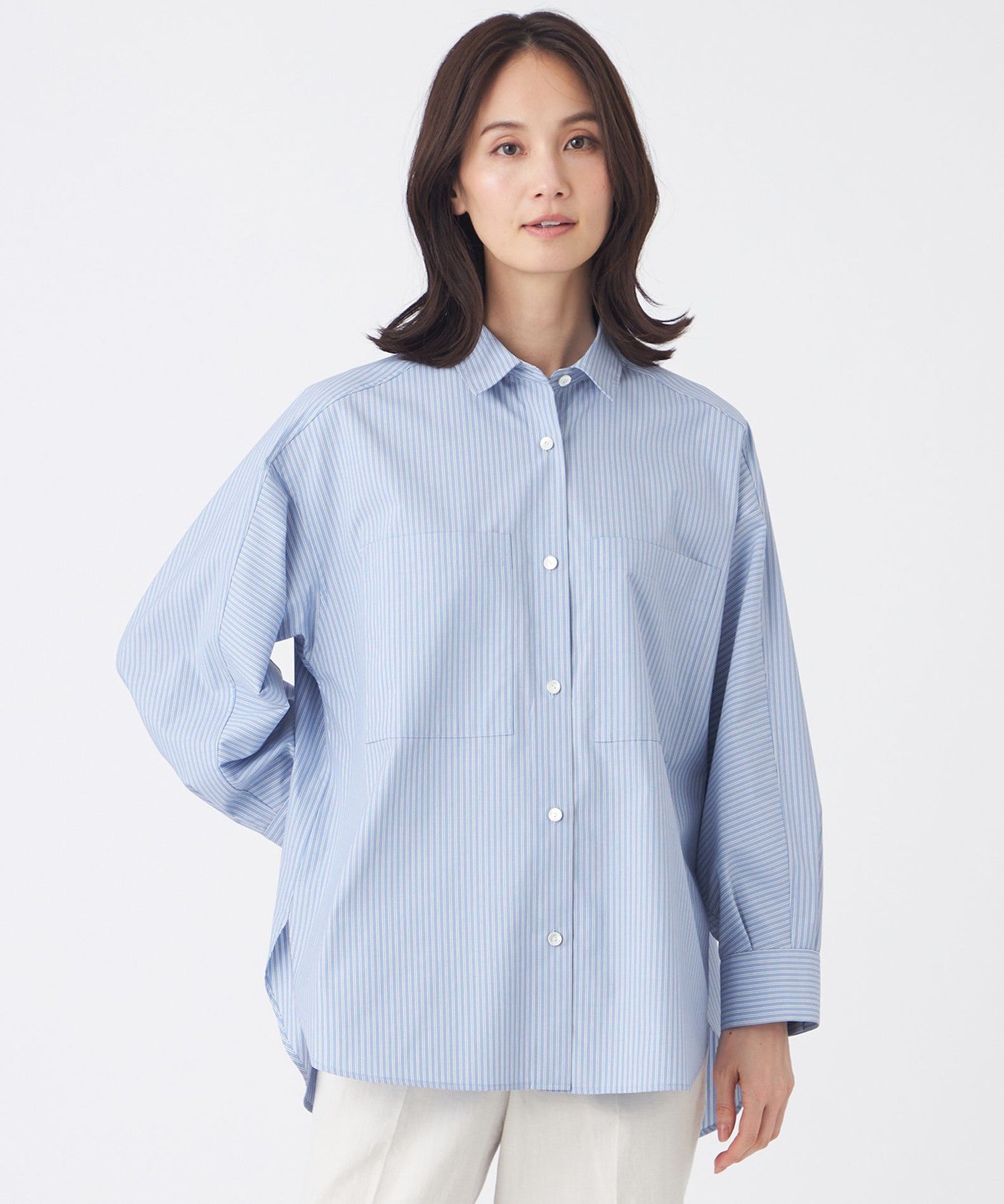 ウォッシャブル】ブルーストライプシャツ(トップス)｜TRANS WORK