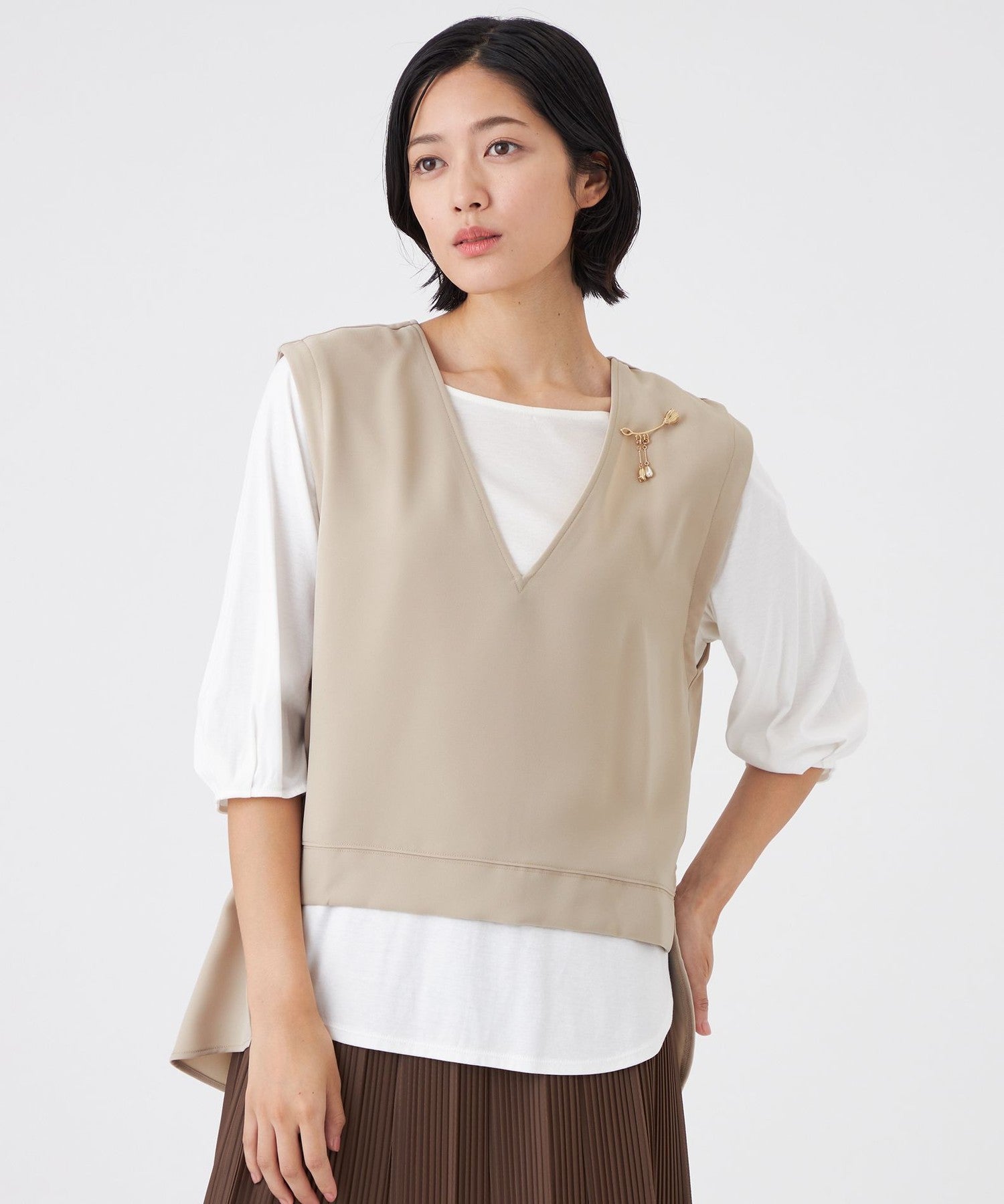 ウォッシャブル】ドライダブルクロス×スムースコンビカットソー