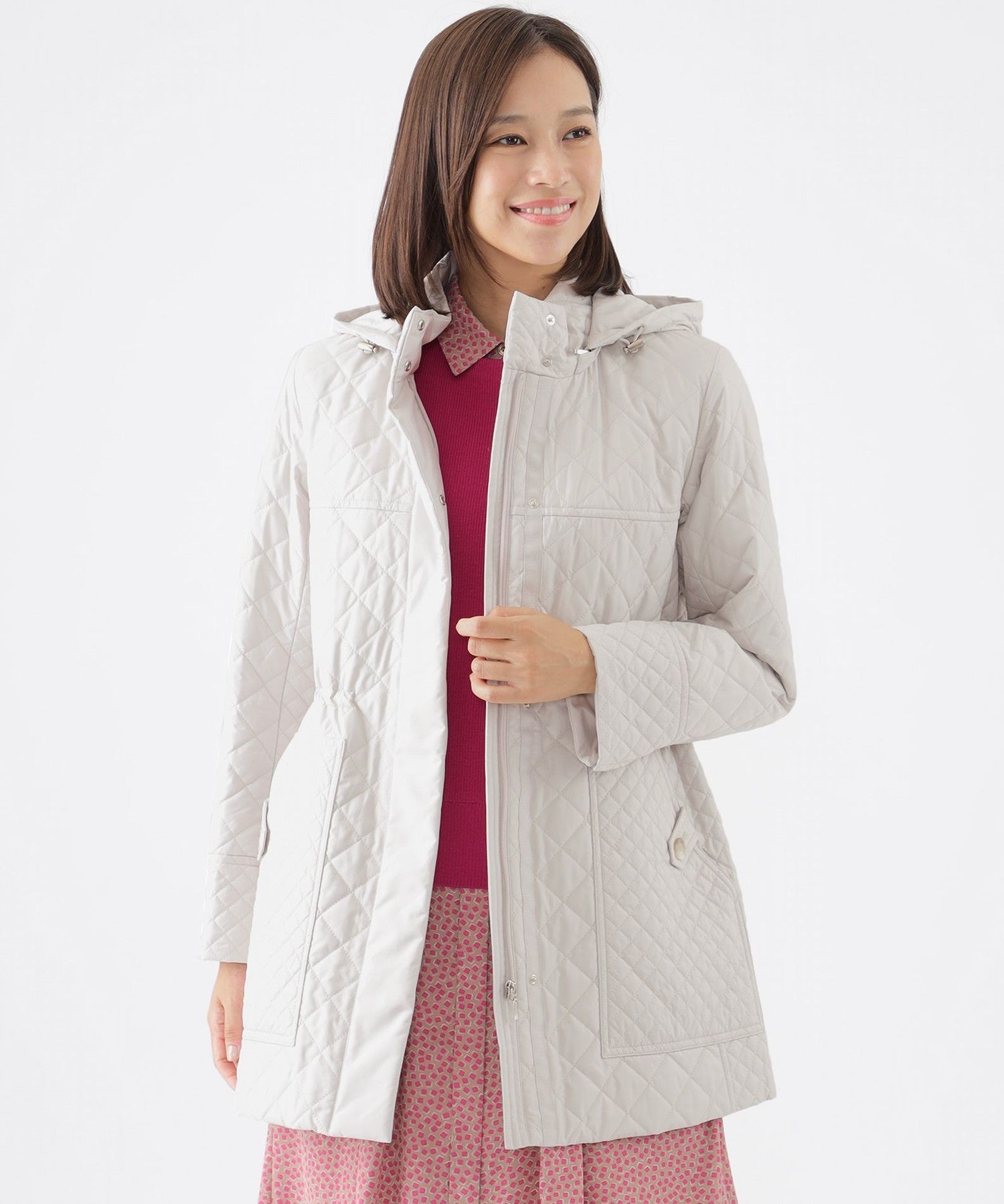 L】【吸湿発熱】【消臭】キルティングタフタスタンドカラーコート