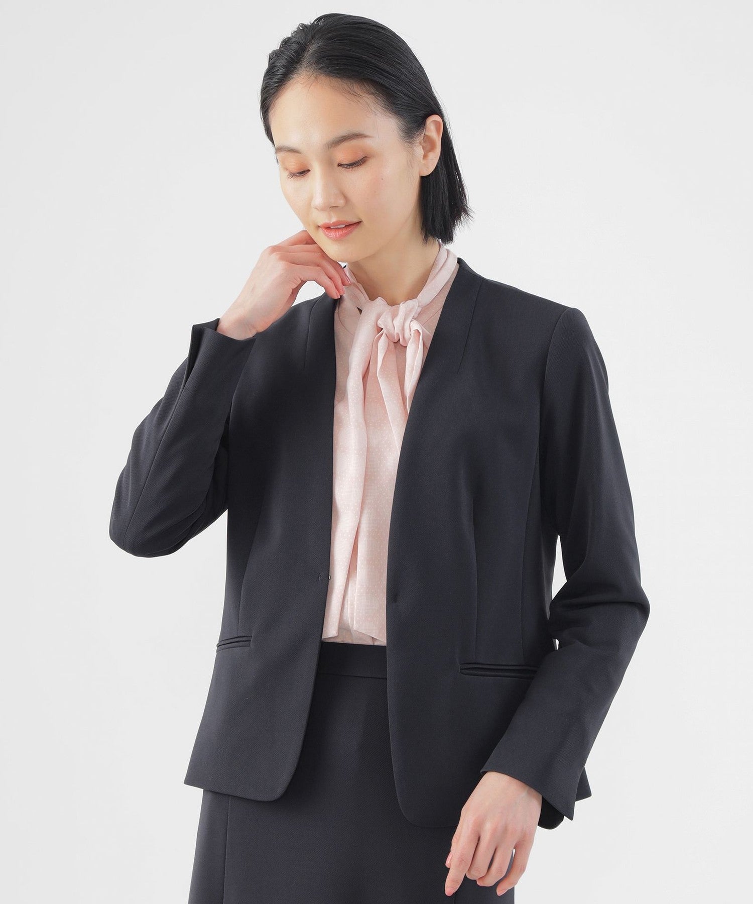 【美品】CHANELノーカラーテーラードジャケット　ブルー CHANEL Pre-Owned 1995 ノーカラー ジャケット | ブルー | FARFETCH JP