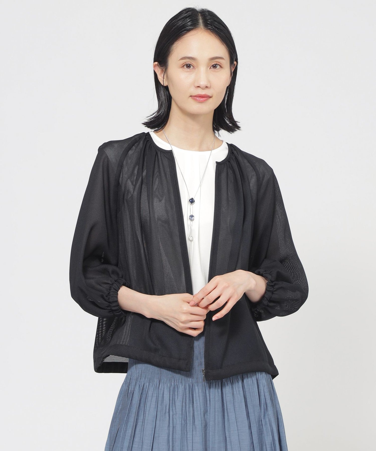 L】【ウォッシャブル】麻調メッシュブルゾン(ブルゾン)｜TRANS WORK