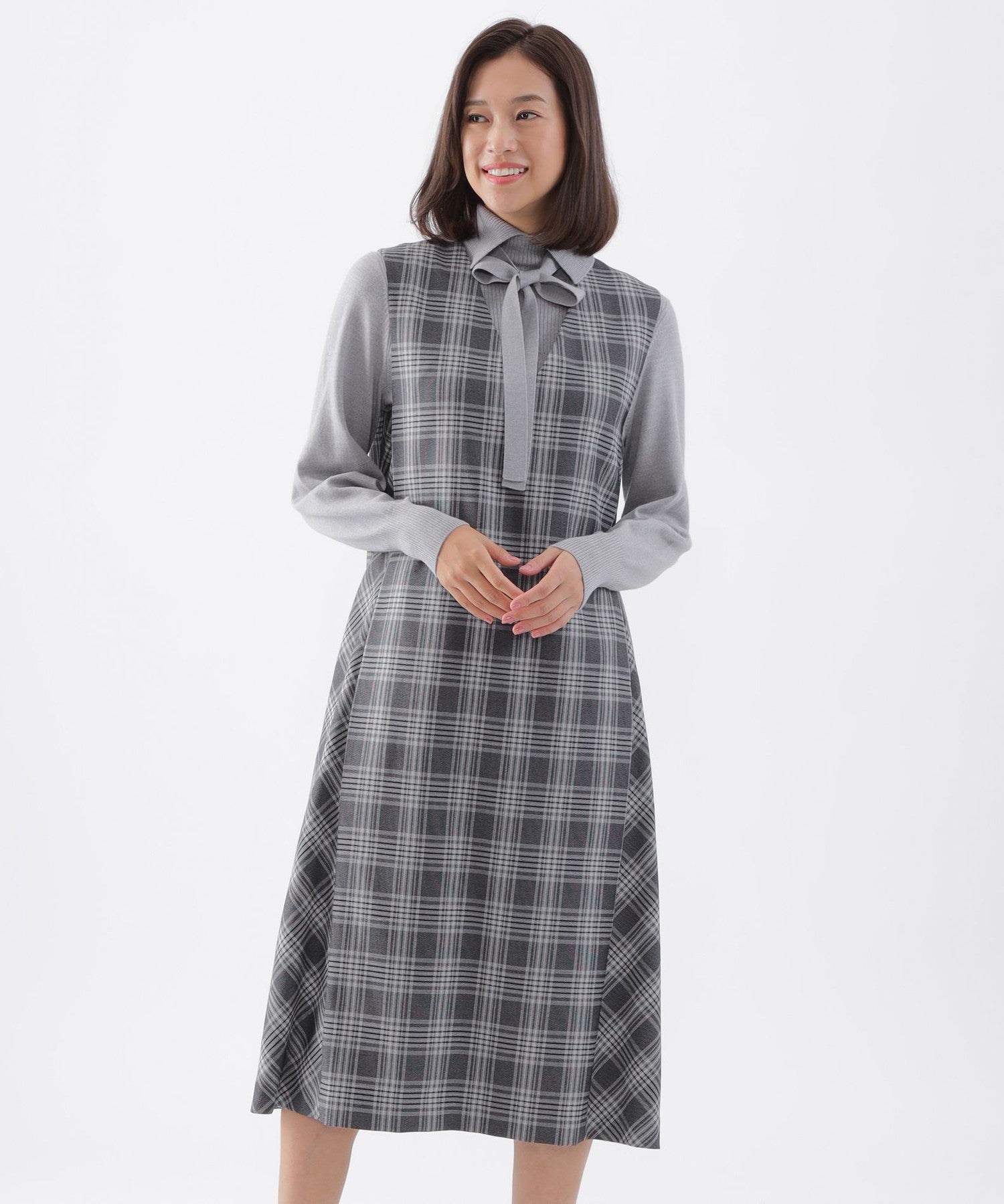 L】【ウォッシャブル】ストレッチツイルジャンパースカート(ワンピース