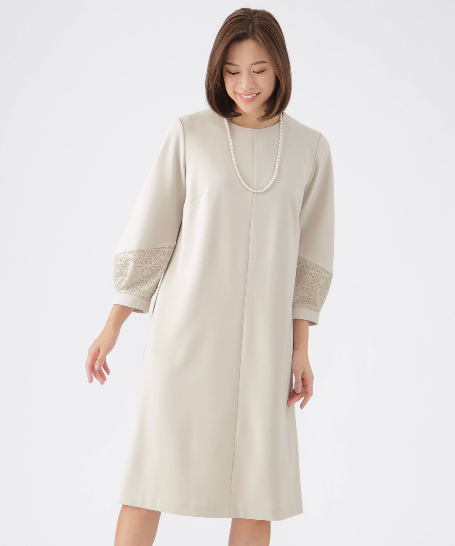 L】【ウォッシャブル】ジョーゼットジャージワンピース(ワンピース