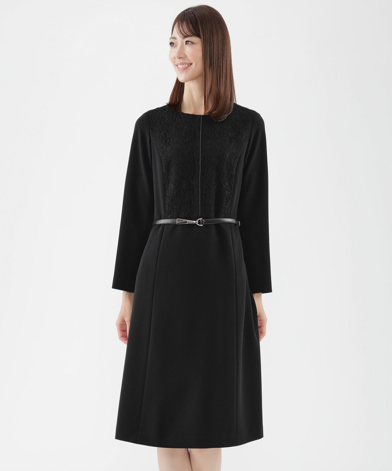 L】【ウォッシャブル】ダブルクロスレースコンビワンピース(ワンピース