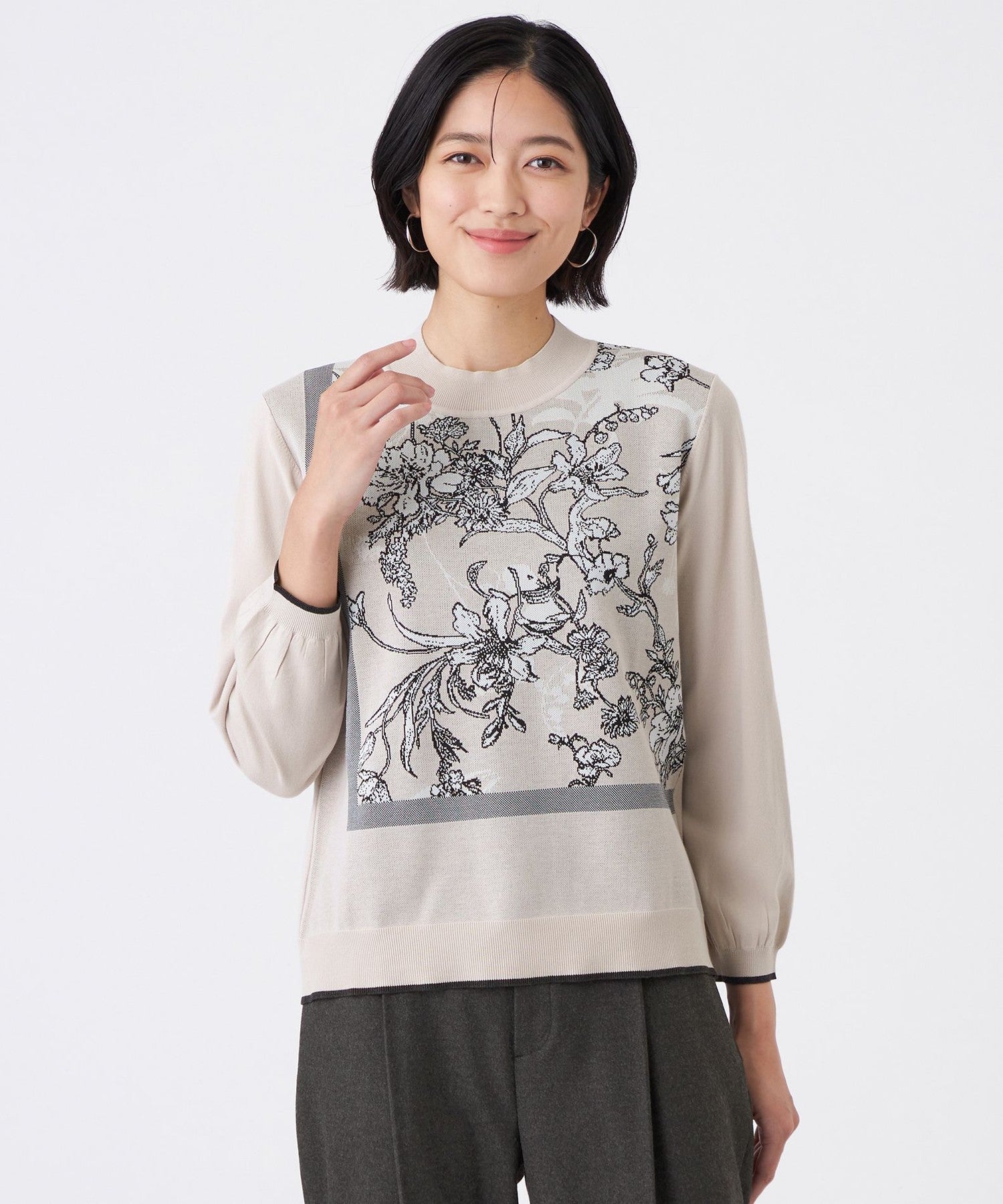 tomo　0507 L】【ウォッシャブル】FlowerJQ柄ニットプルオーバー(トップス)｜TRANS