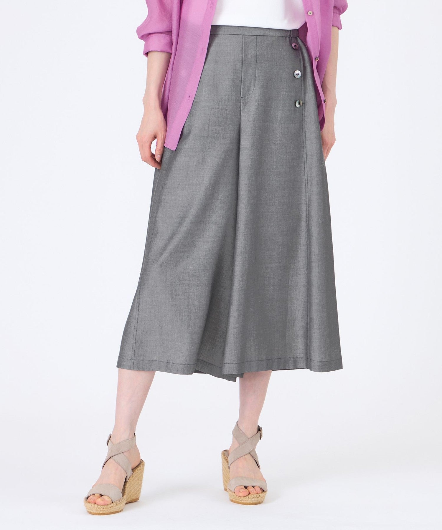 L】【ウォッシャブル】シャルマンダンガリーガウチョパンツ(パンツ