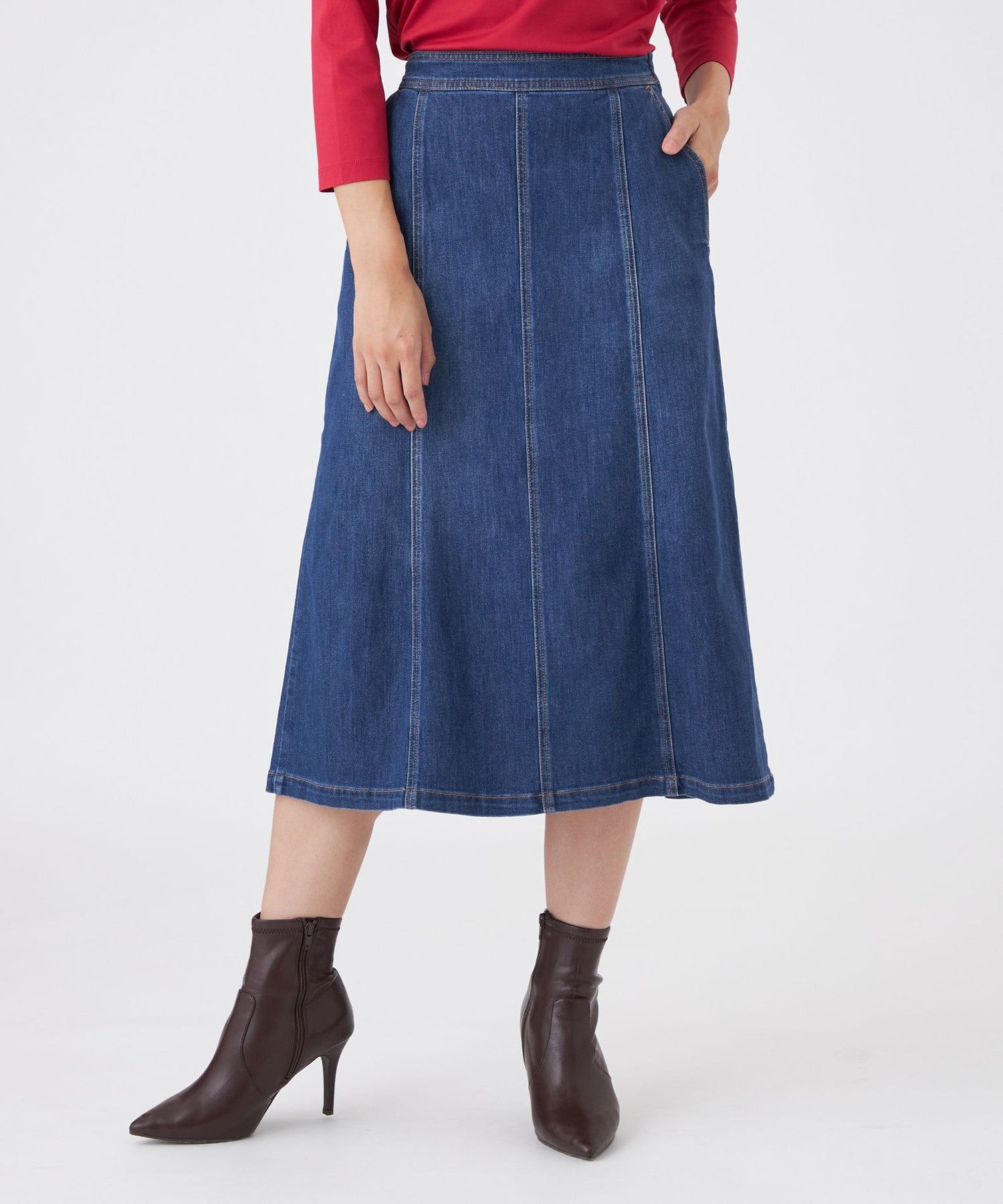 L】【ウォッシャブル】ストレッチデニムライトスカート(スカート