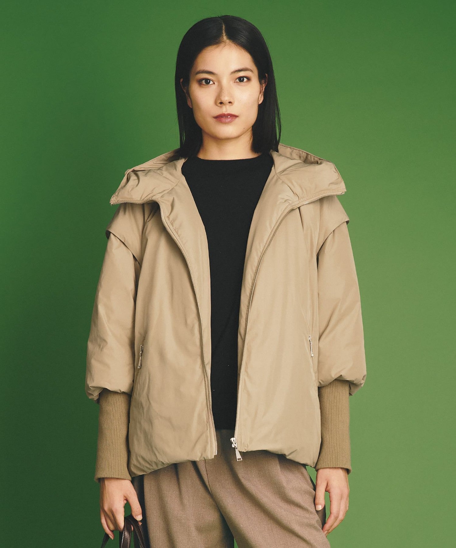 EVEX by KRIZIA ジャケット 40 ベージュ・ブラウン SANYO Style EDITION掲載】【ウォッシャブル】2WAYスムースタフタ