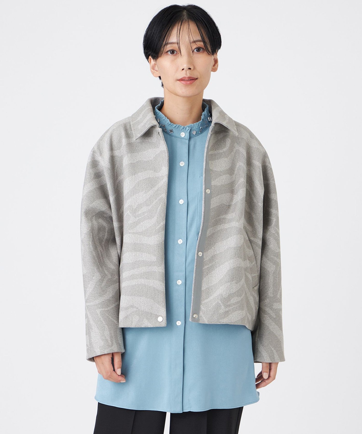 ウェア ohagi1221 ウォッシャブル】ゼブラプリントウールライクジャージ―ブルゾン