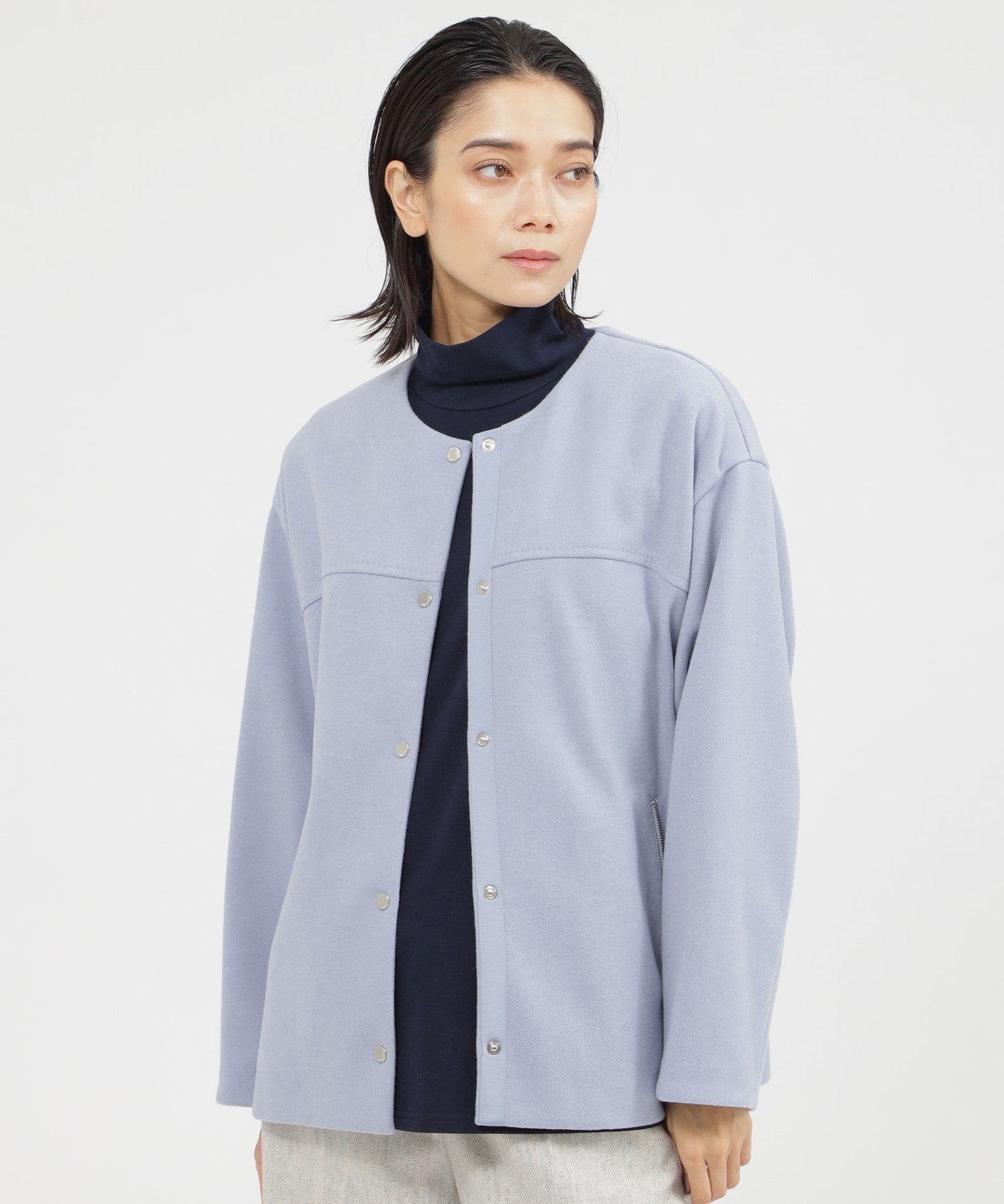 カタログ掲載品】【ウォッシャブル】ウールライクジャージノーカラー