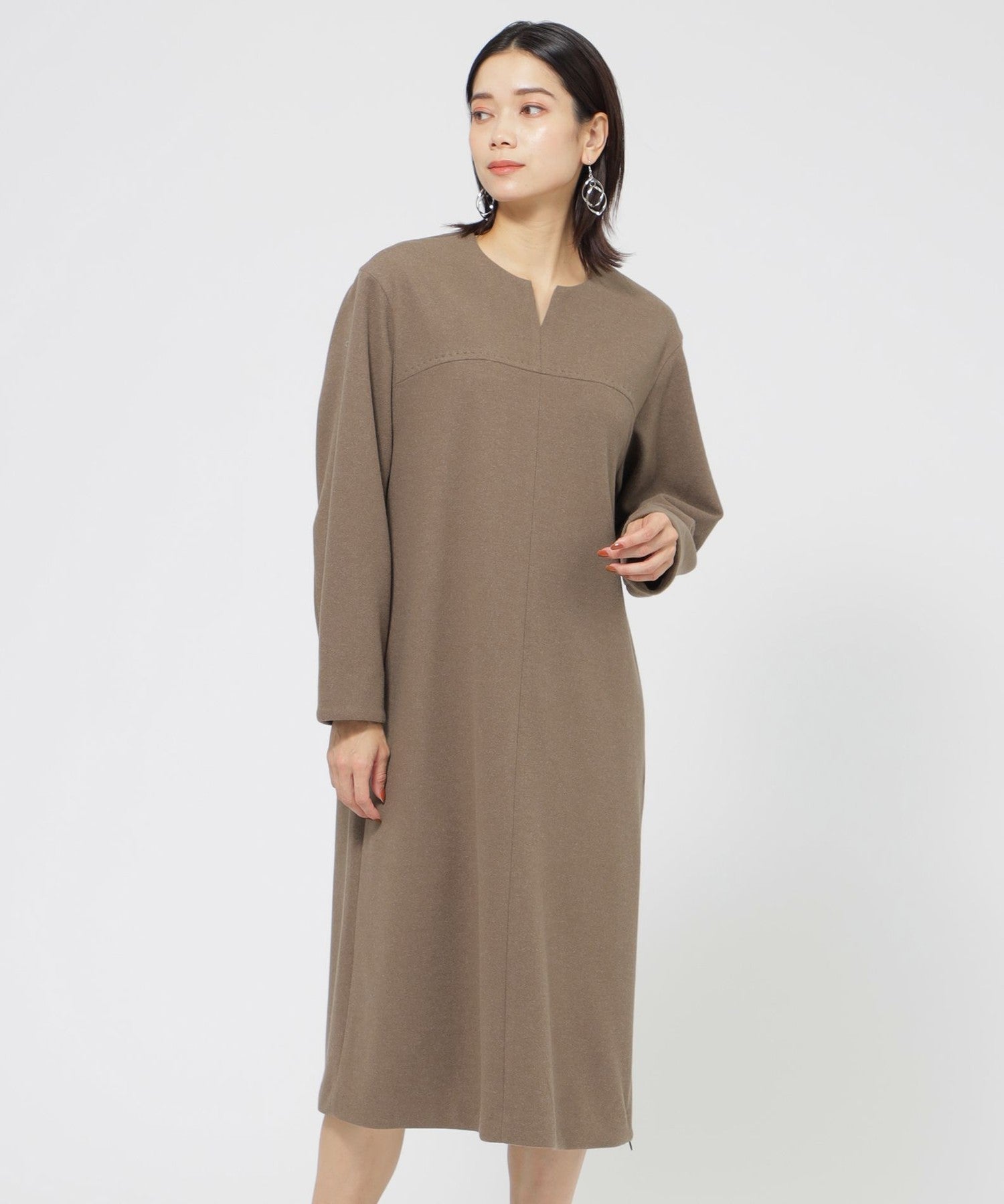 ウォッシャブル】【着回しで活躍！】ウールライクジャージーワンピース