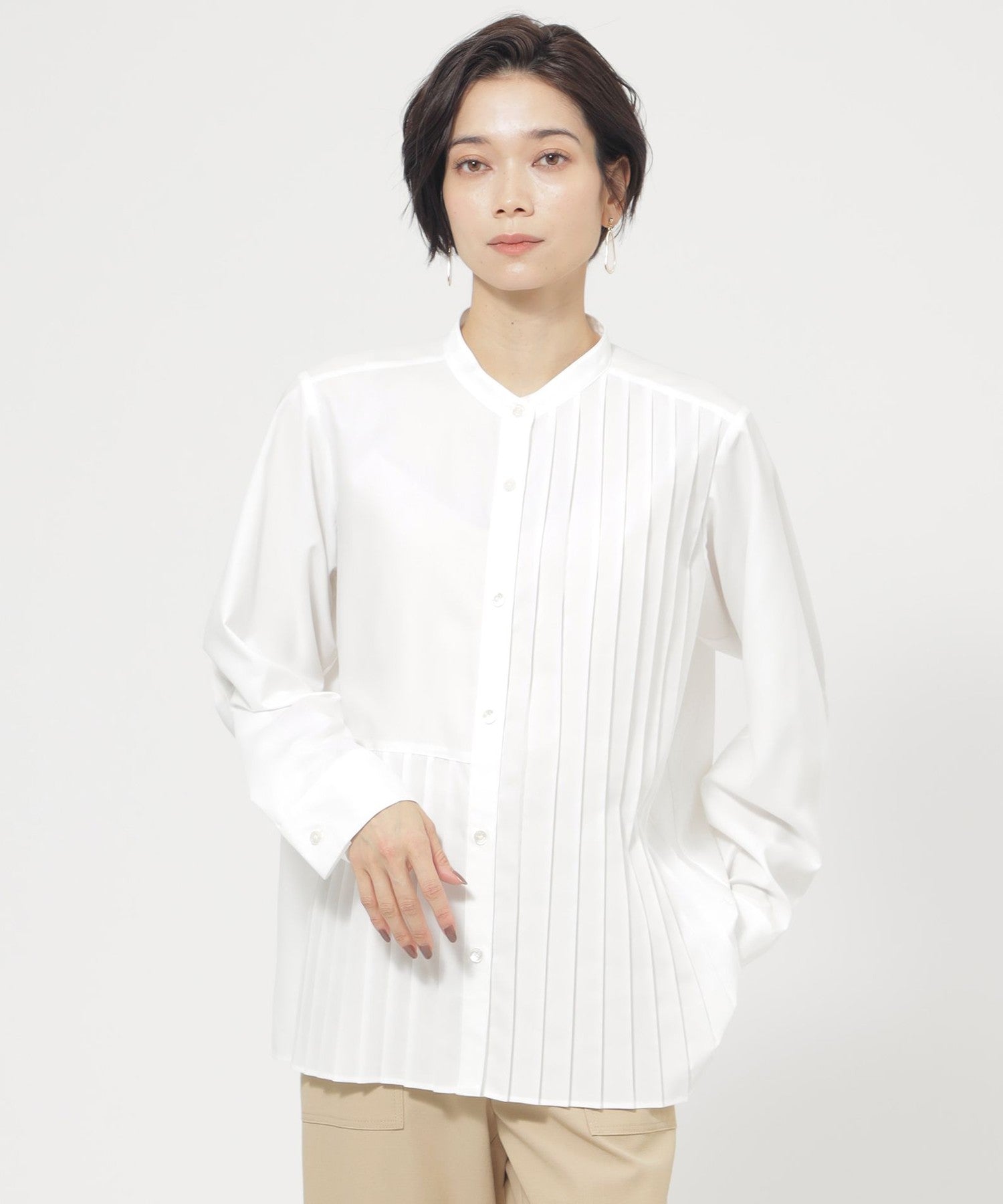 ウォッシャブル】ブロッキングプリーツデザインシャツ(トップス)｜EVEX