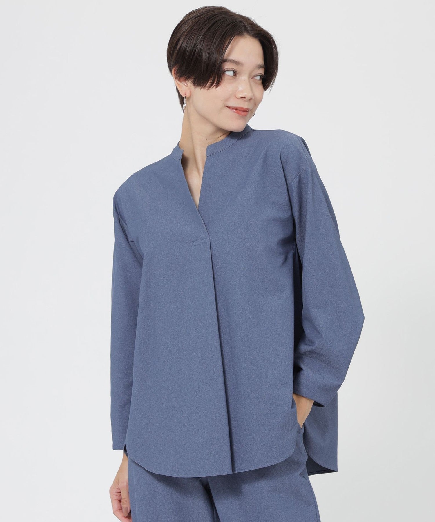 ブラウス　ayakawasaki ウォッシャブル】デニムライク2WAYストレッチブラウス(トップス)｜EVEX