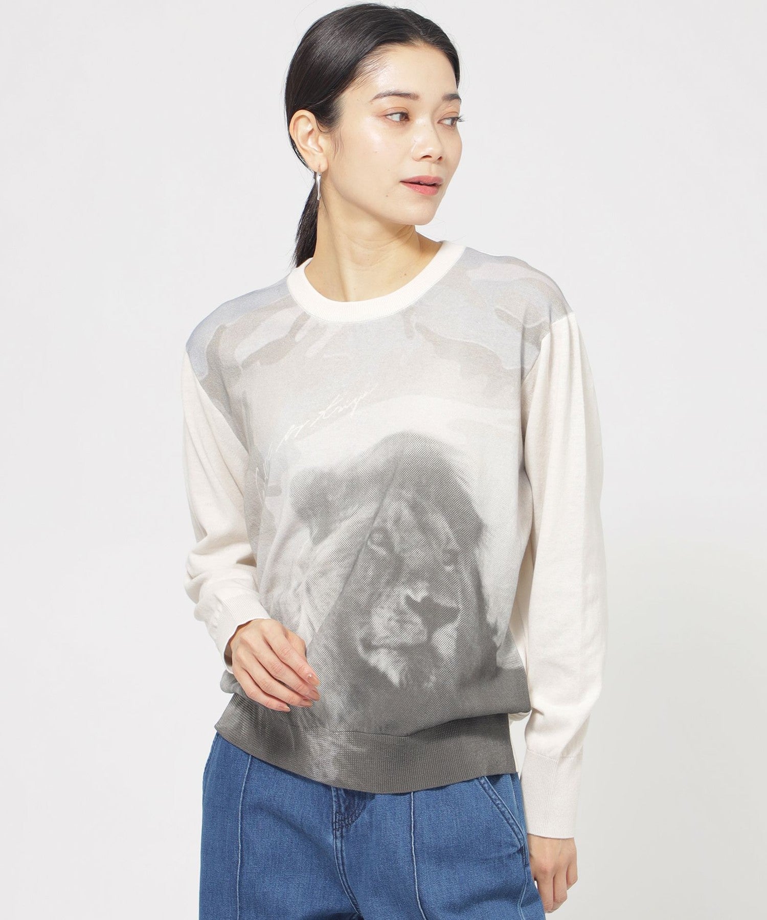 embryoニット ウォッシャブル】ライオンプリントニットプルオーバー(トップス