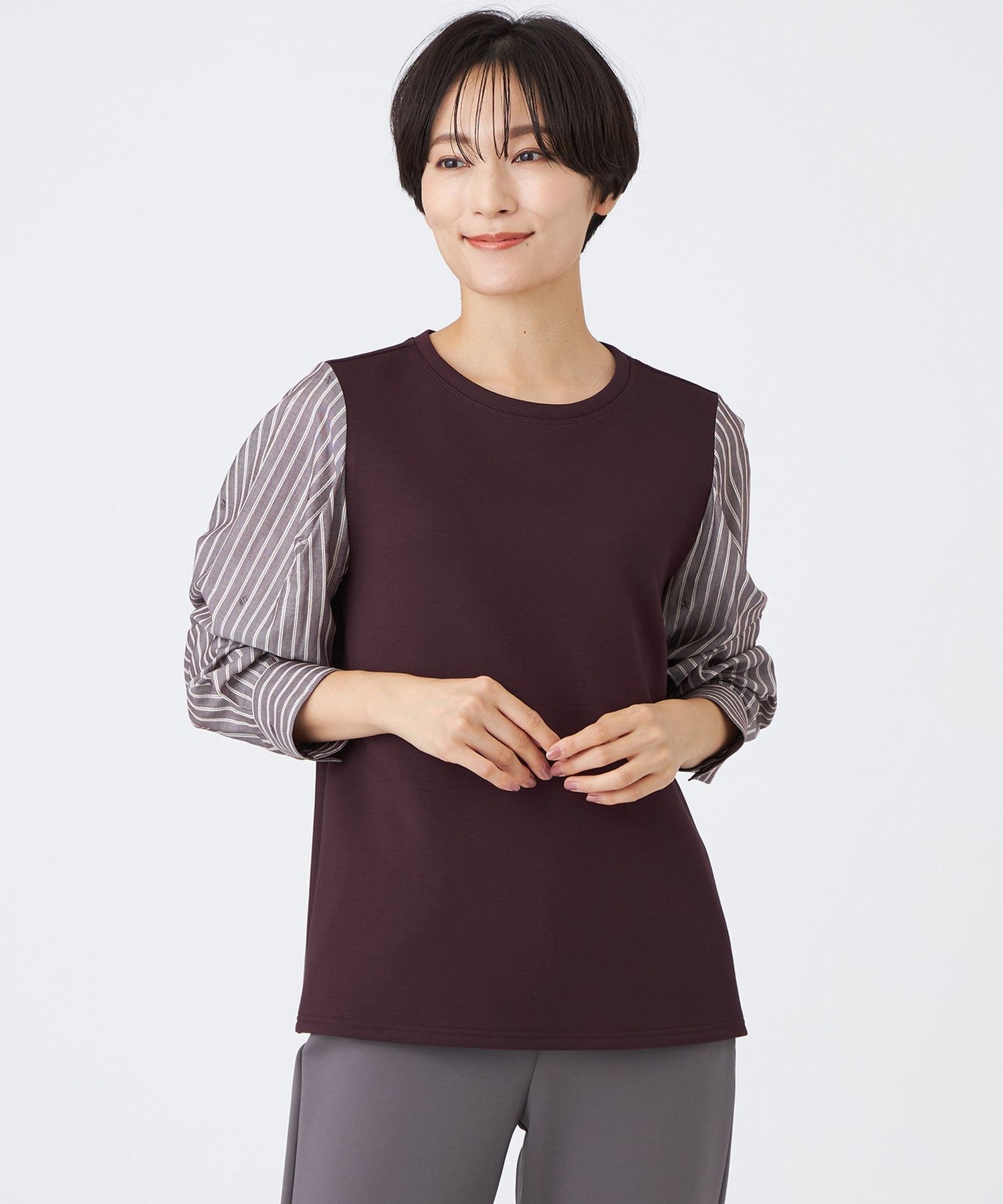 イヴ⭐︎ ウォッシャブル】ストライプジャカードコンビプルオーバー