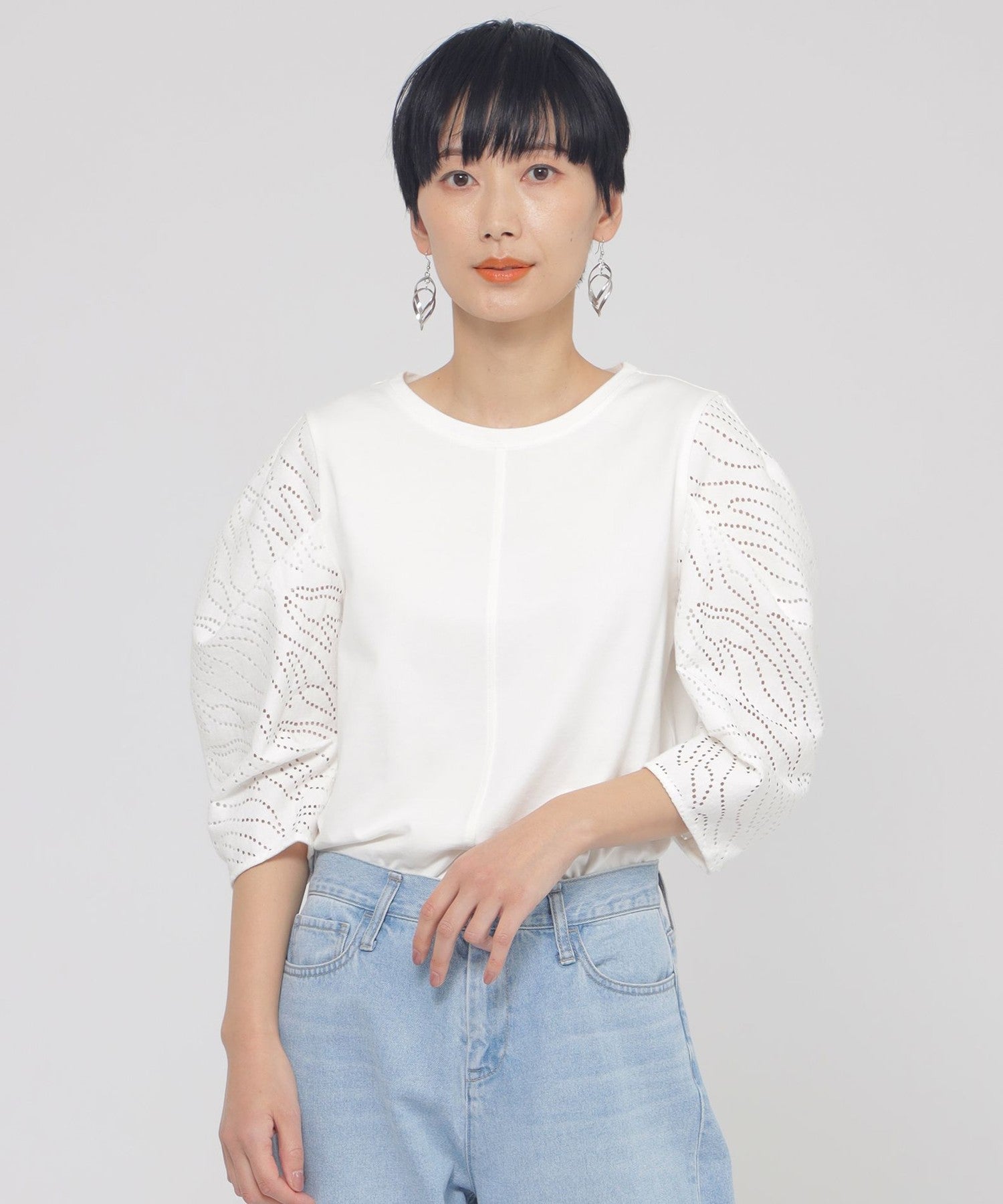 ウォッシャブル】パンチングゼブラコンビカットソー(トップス)｜EVEX