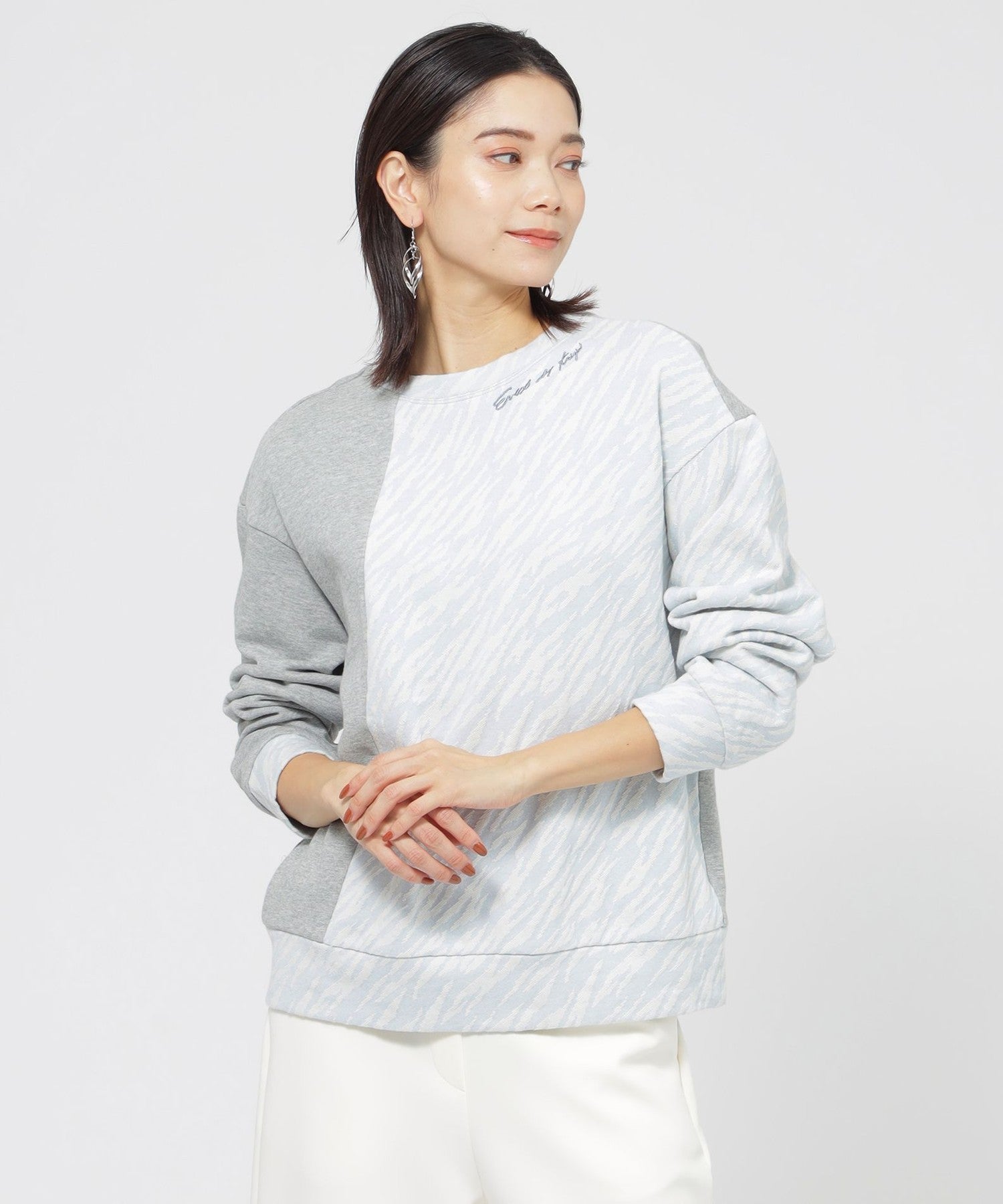 ウォッシャブル】ゼブラジャカードコンビプルオーバーカットソー