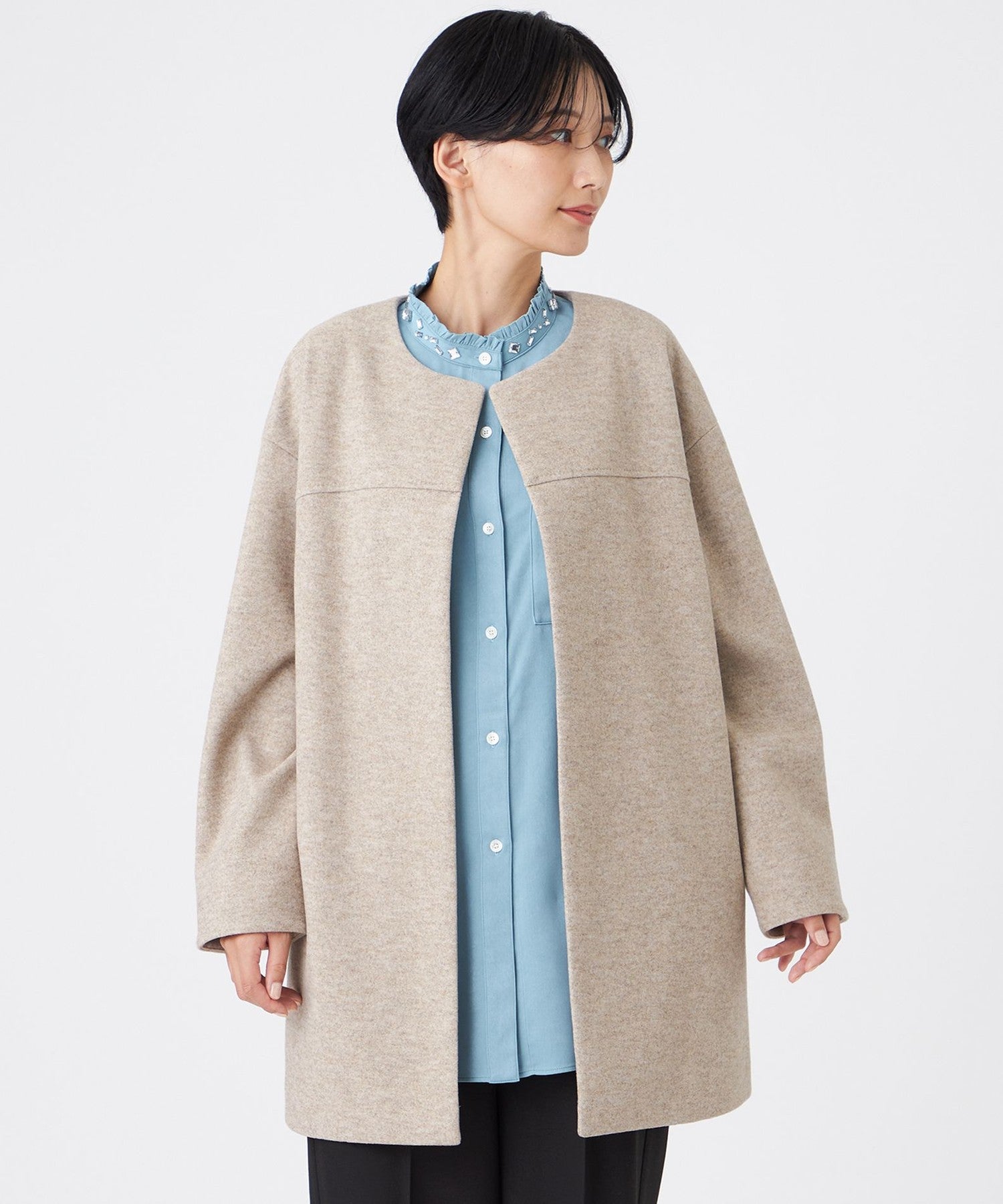 L】【カタログ掲載】【ウォッシャブル】ウールライクジャージ―ノー