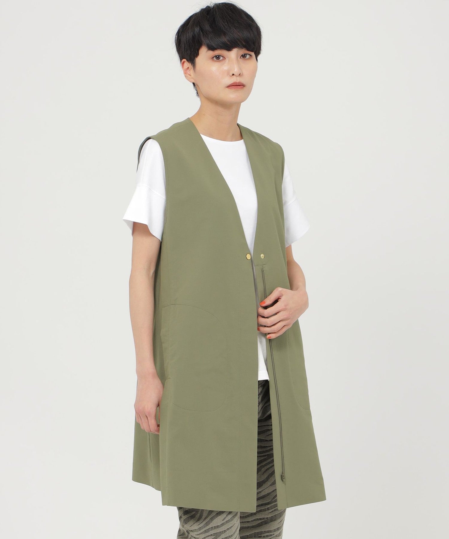 L】【UV対策】【はっ水】【ウォッシャブル】トリコットチュニックジレ