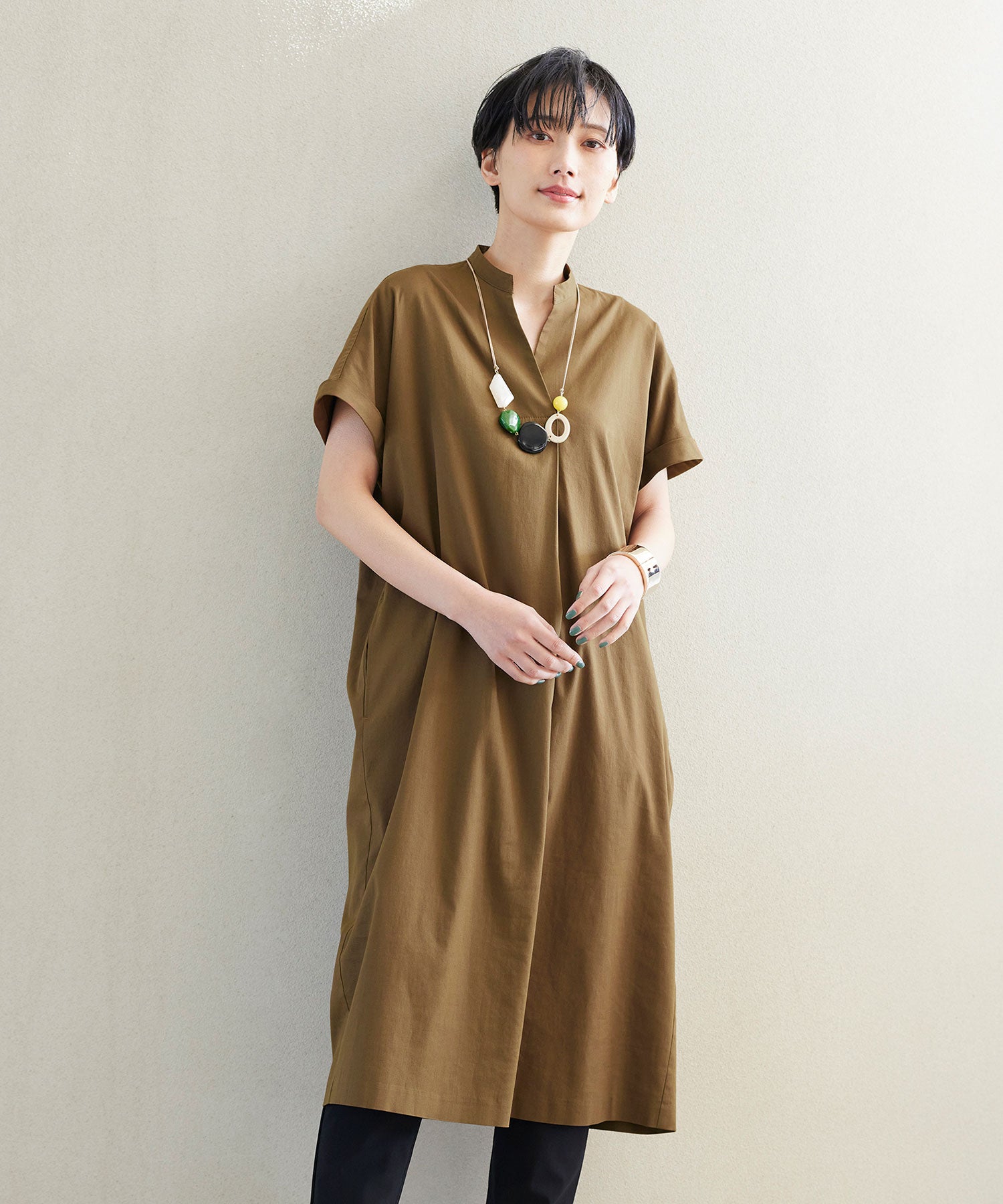 EVEX by KRIZIAエコリネンライクタンブラーワンピース　接触冷感 L】＊Wings掲載＊【ウォッシャブル】【接触冷感】エコリネンライク