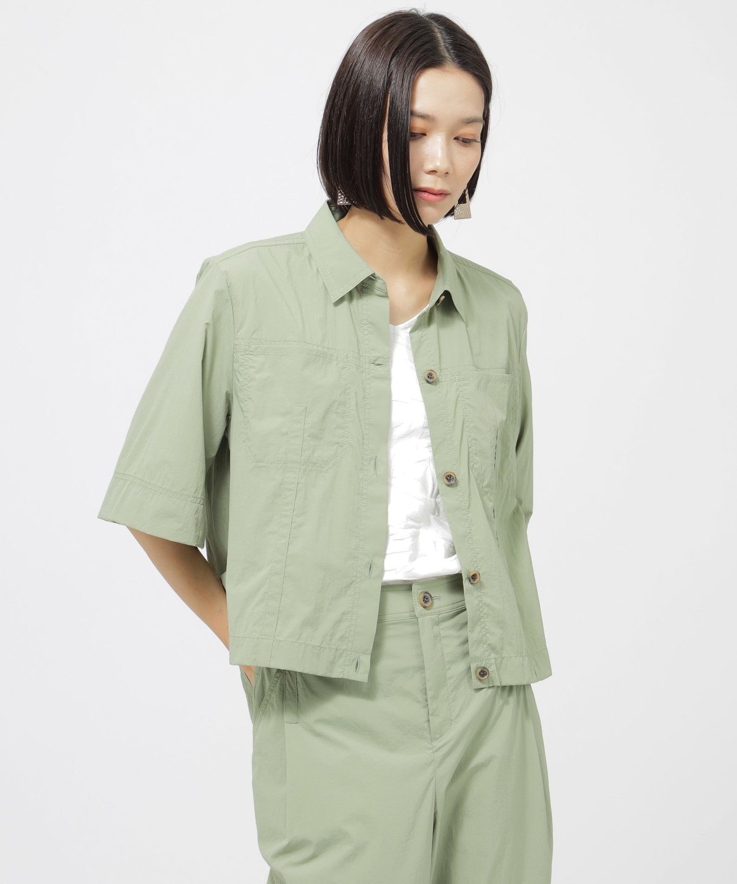 L】【ウォッシャブル】ナイロンワッシャーシャツ(トップス)｜EVEX by