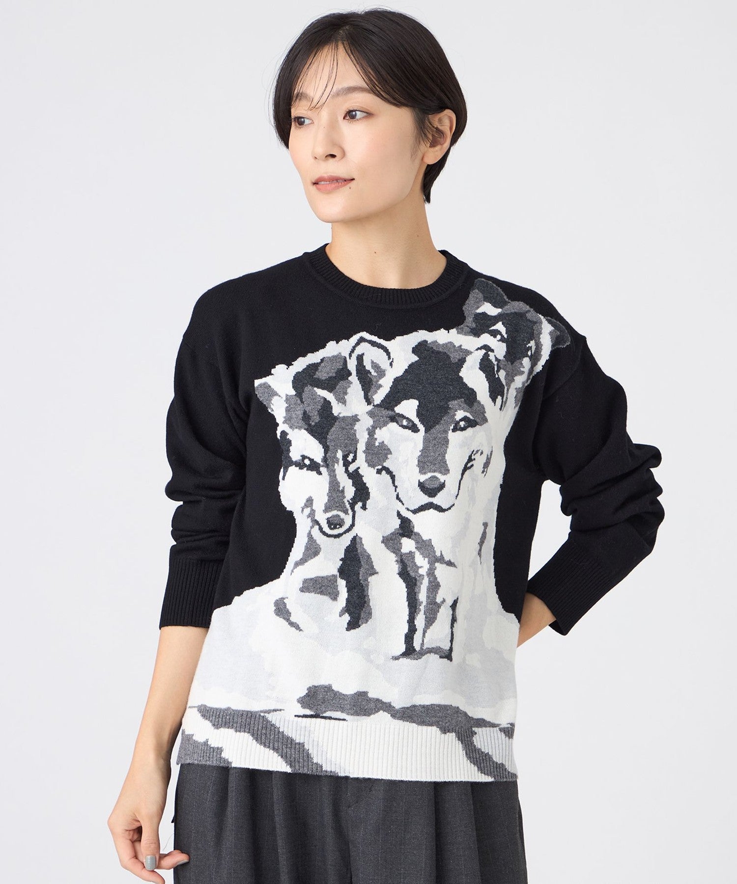 泫染 L】【カタログ掲載】【ウォッシャブル】ウルフインターシャニットプル