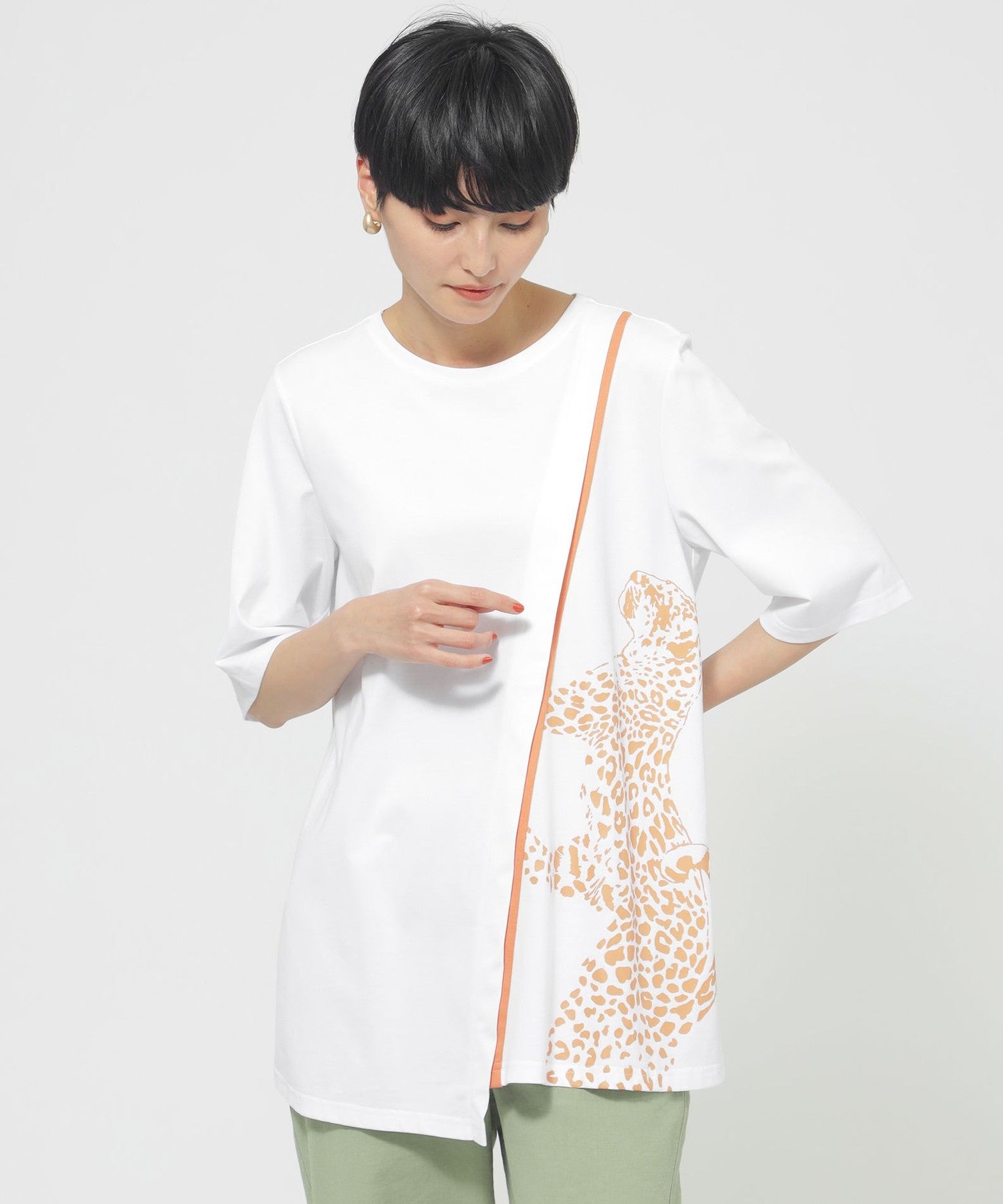 L】【接触冷感】【ウォッシャブル】ラインパンサープリントチュニック