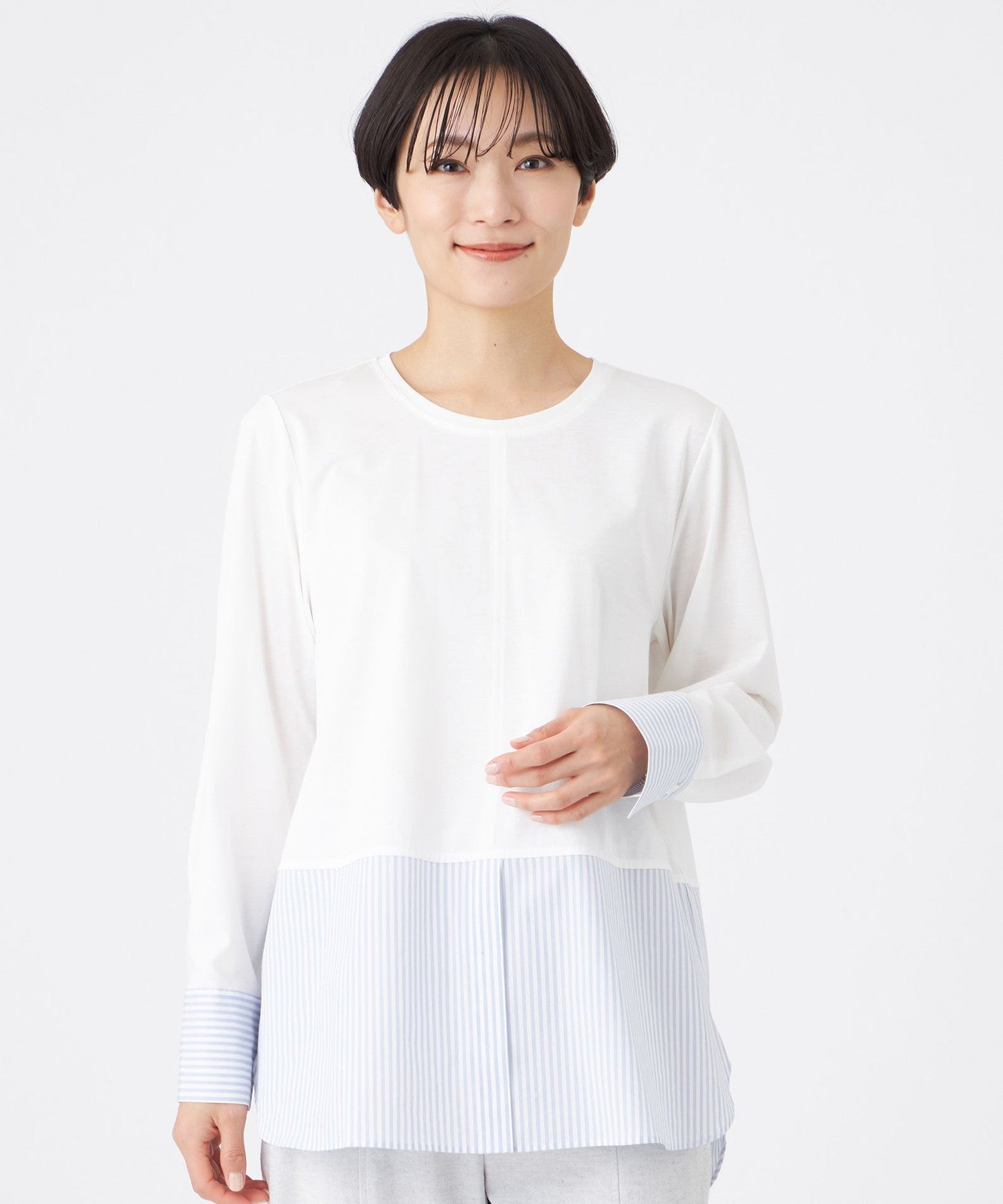 L】【ウォッシャブル】シャツコンビカットソー(トップス)｜EVEX by