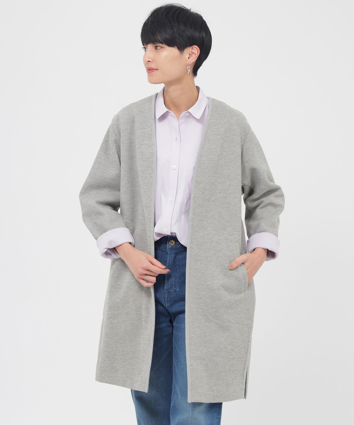 L】【ウォッシャブル】ボンディングジャージロングカーディガン