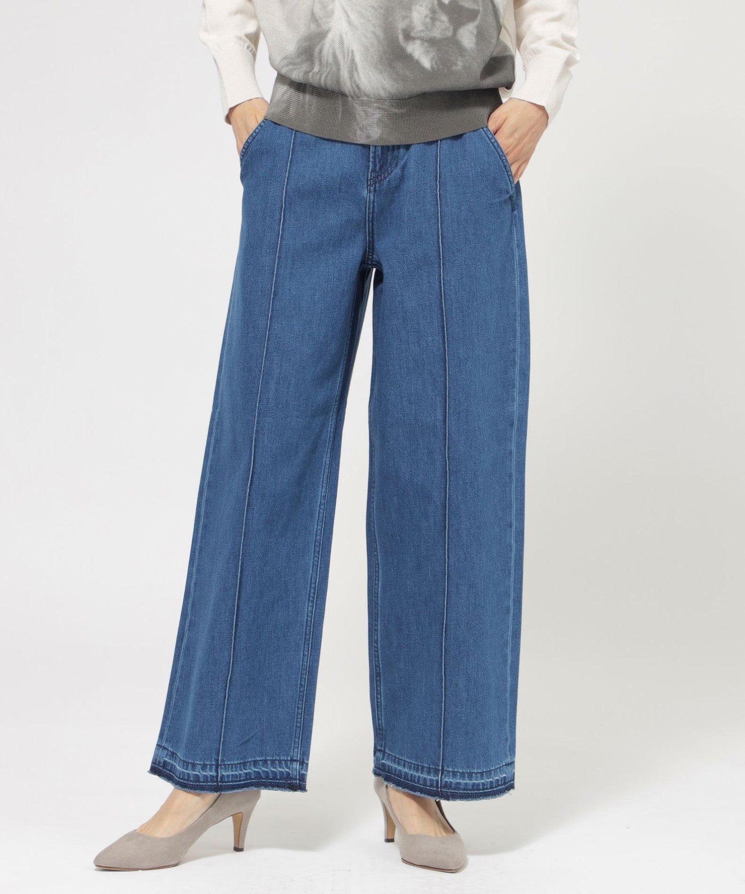 L】【ウォッシャブル】ライトオンスストレートフレアデニム(パンツ