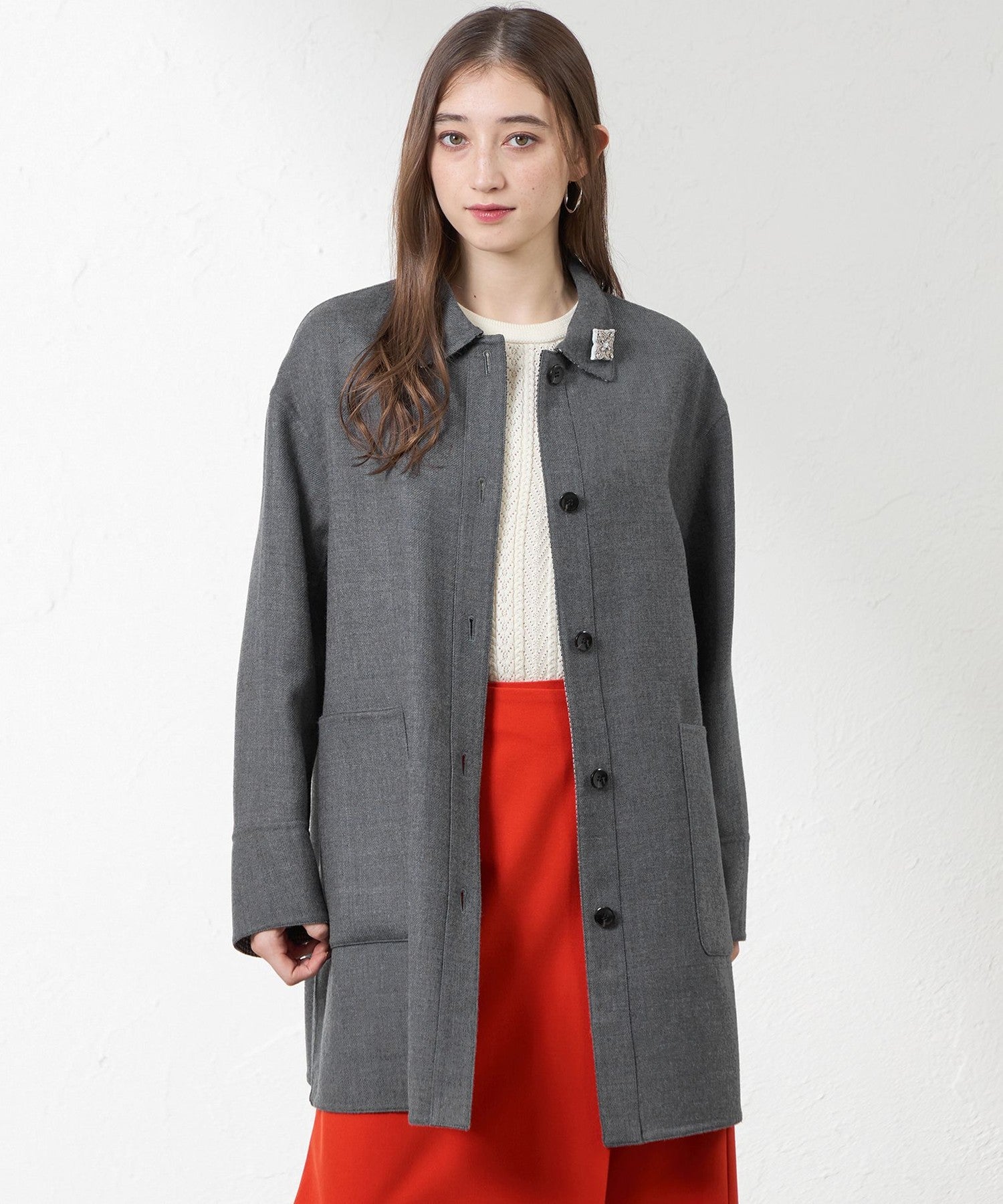 新品タグ付き✨エムフィル　定番梳毛 ジャコート　ノーカラー　七分袖　グレー　M 楽天市場】M Fil エムフィル 定番梳毛 ジャコート(mf068)(送料無料)(代