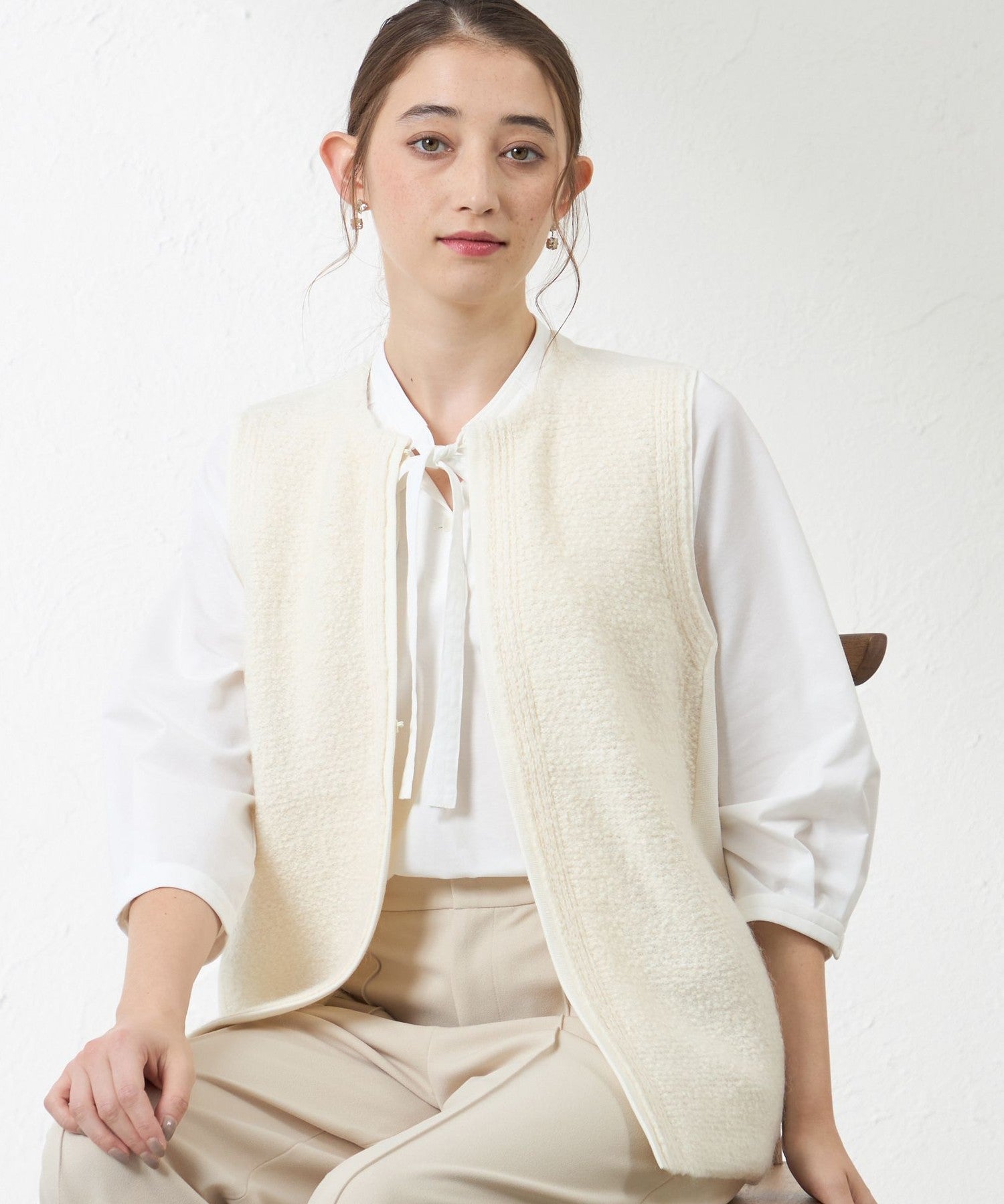 791】美品 アナイ カルガンラムVネックベスト ジレ ファー アイボリー