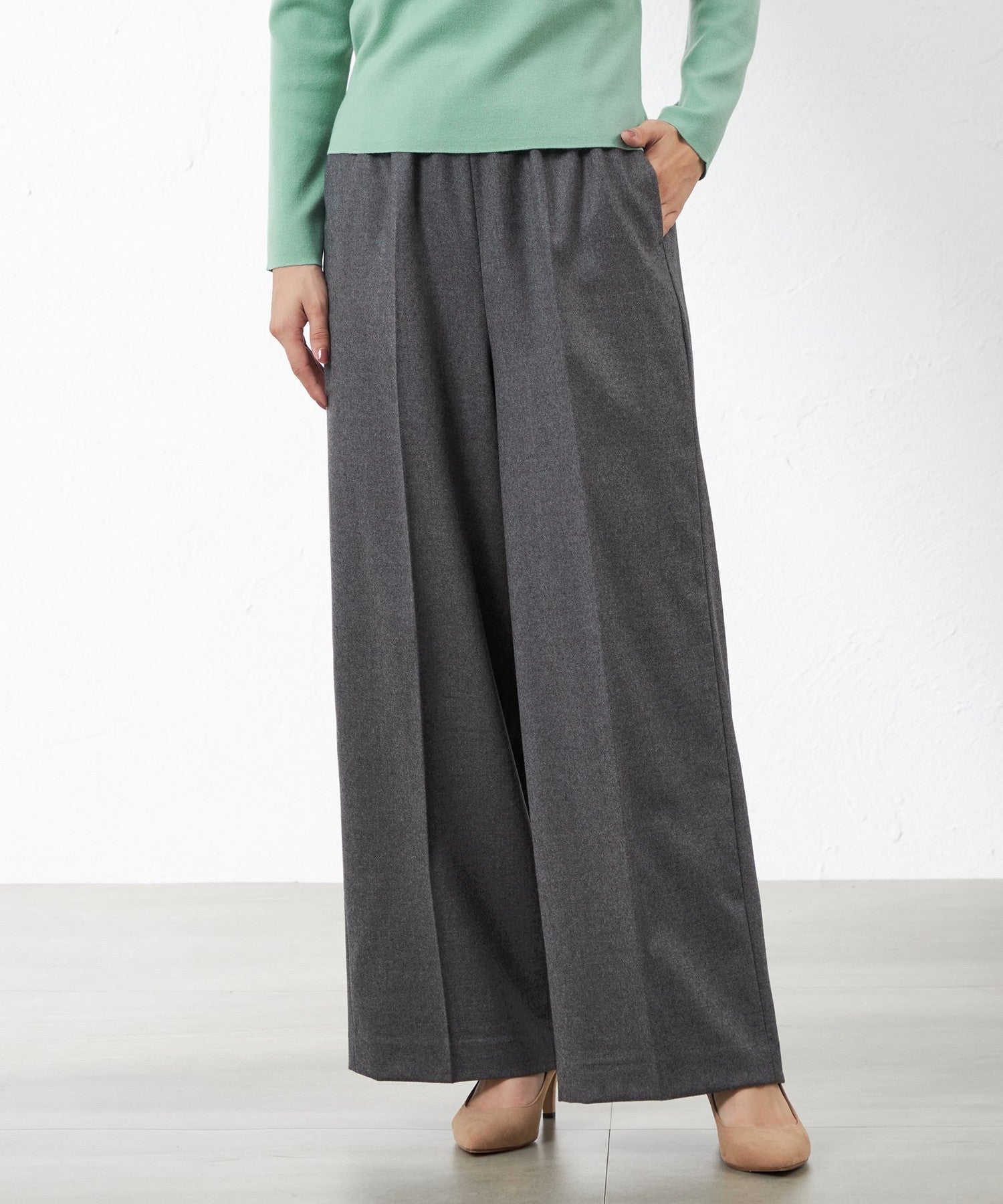 WEB限定サイズ】ハイカウントフラノワイドストレートパンツ