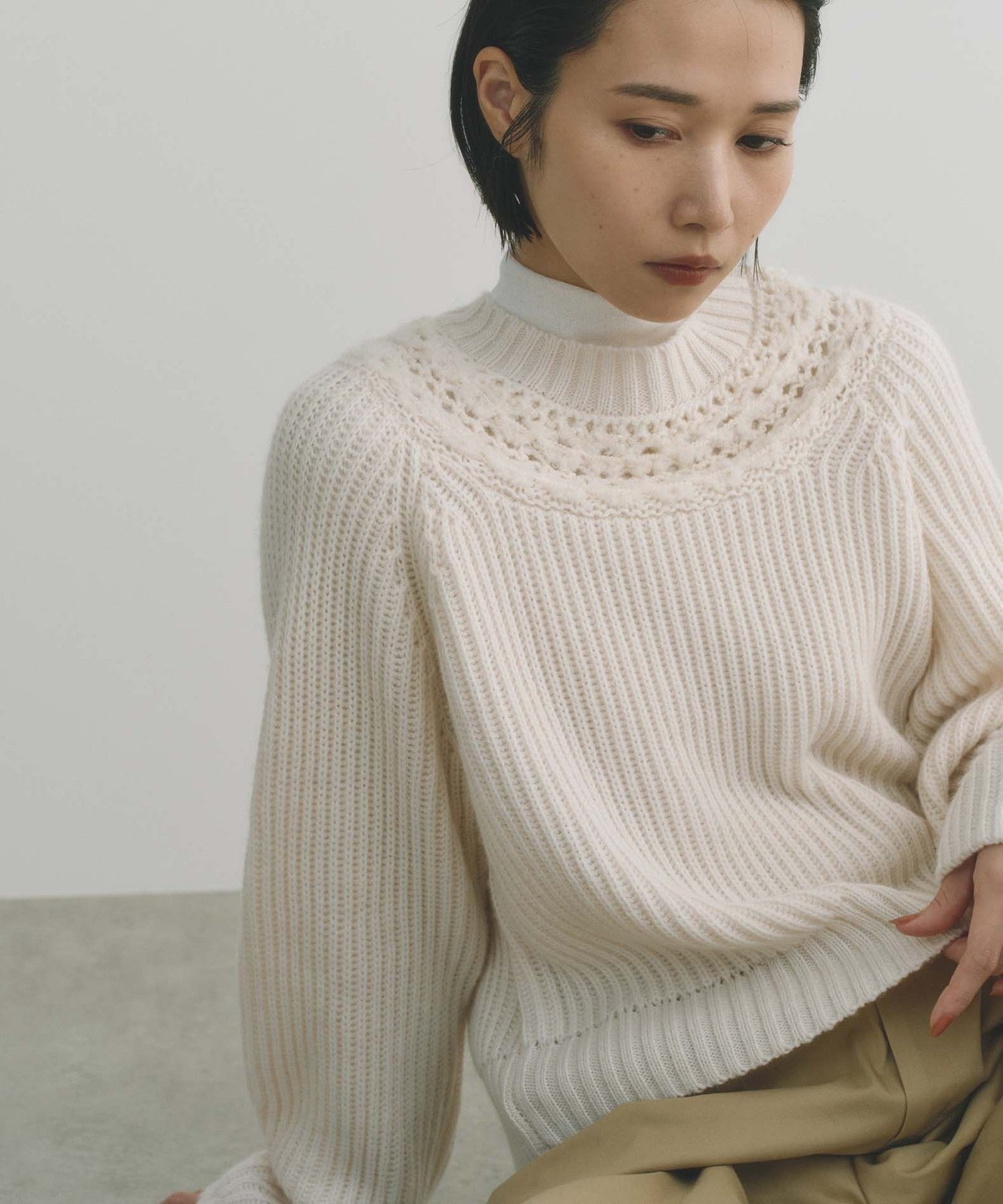 BAILA掲載】【1枚で着映え】クロッシェ風ヨークデザインニット