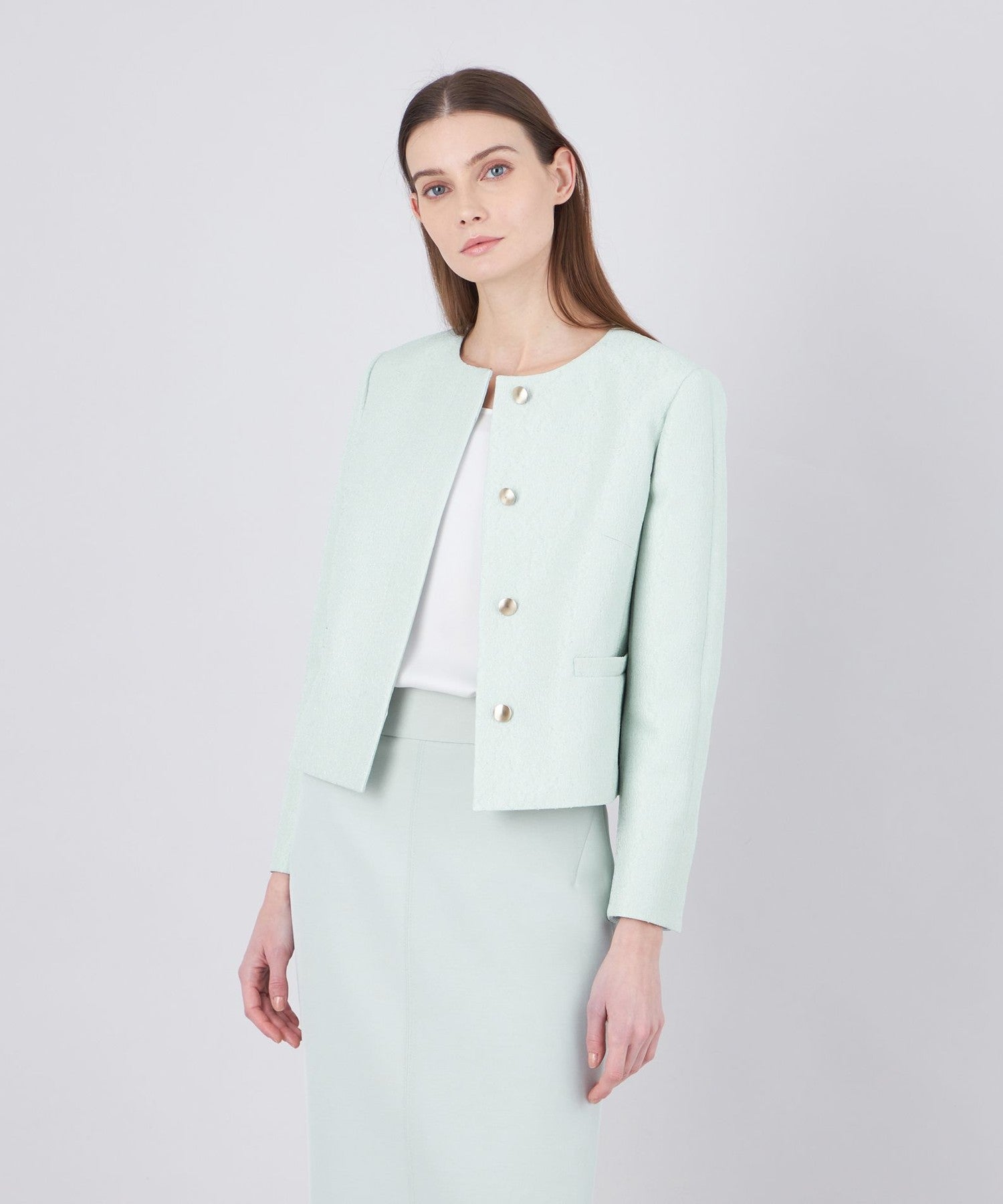 EPOCA DI BASE】 メタルラメジャカード ノーカラージャケット 《WEB＆