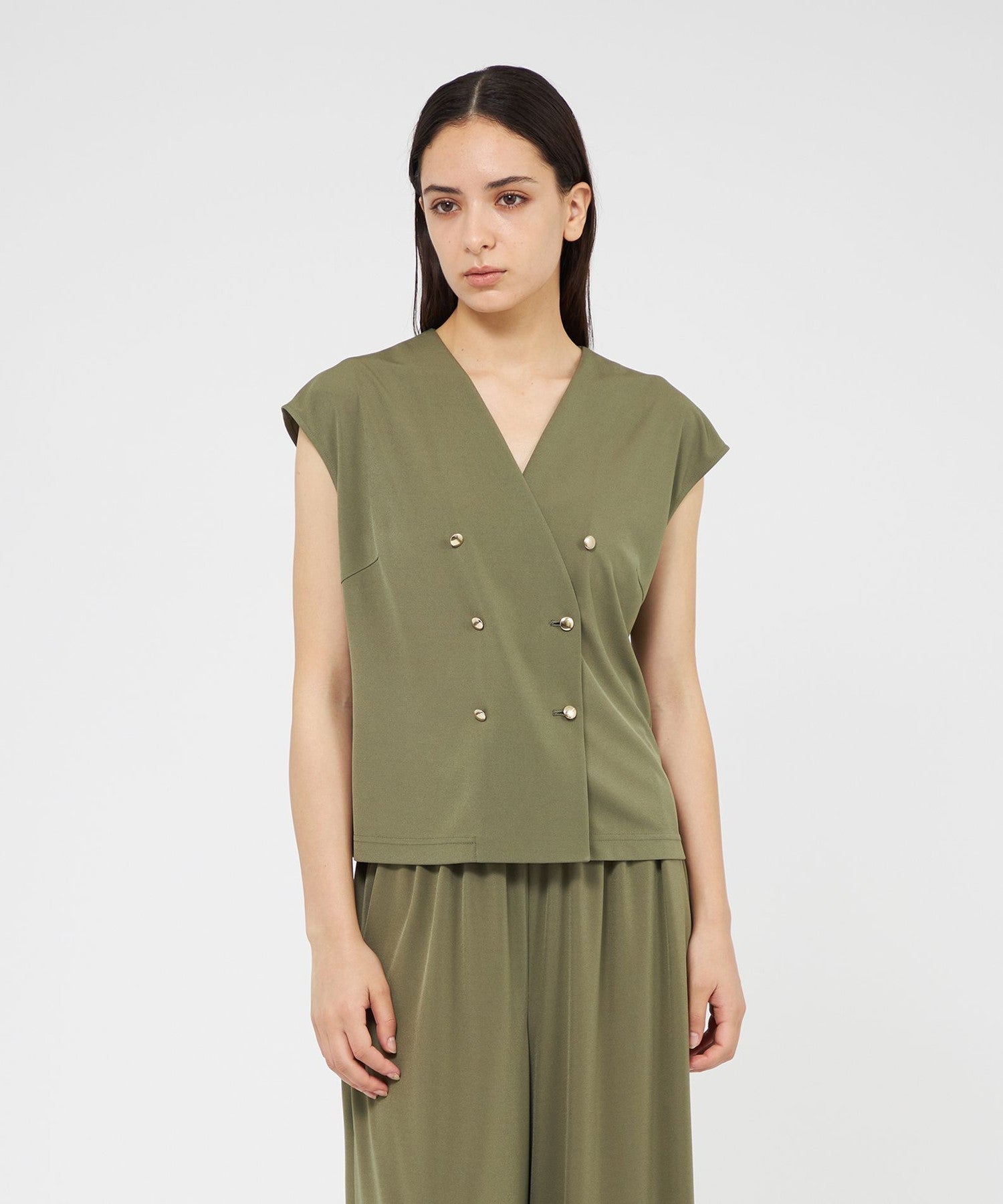 トリアセテートジャージー ダブルブレストコンパクトジレ(トップス