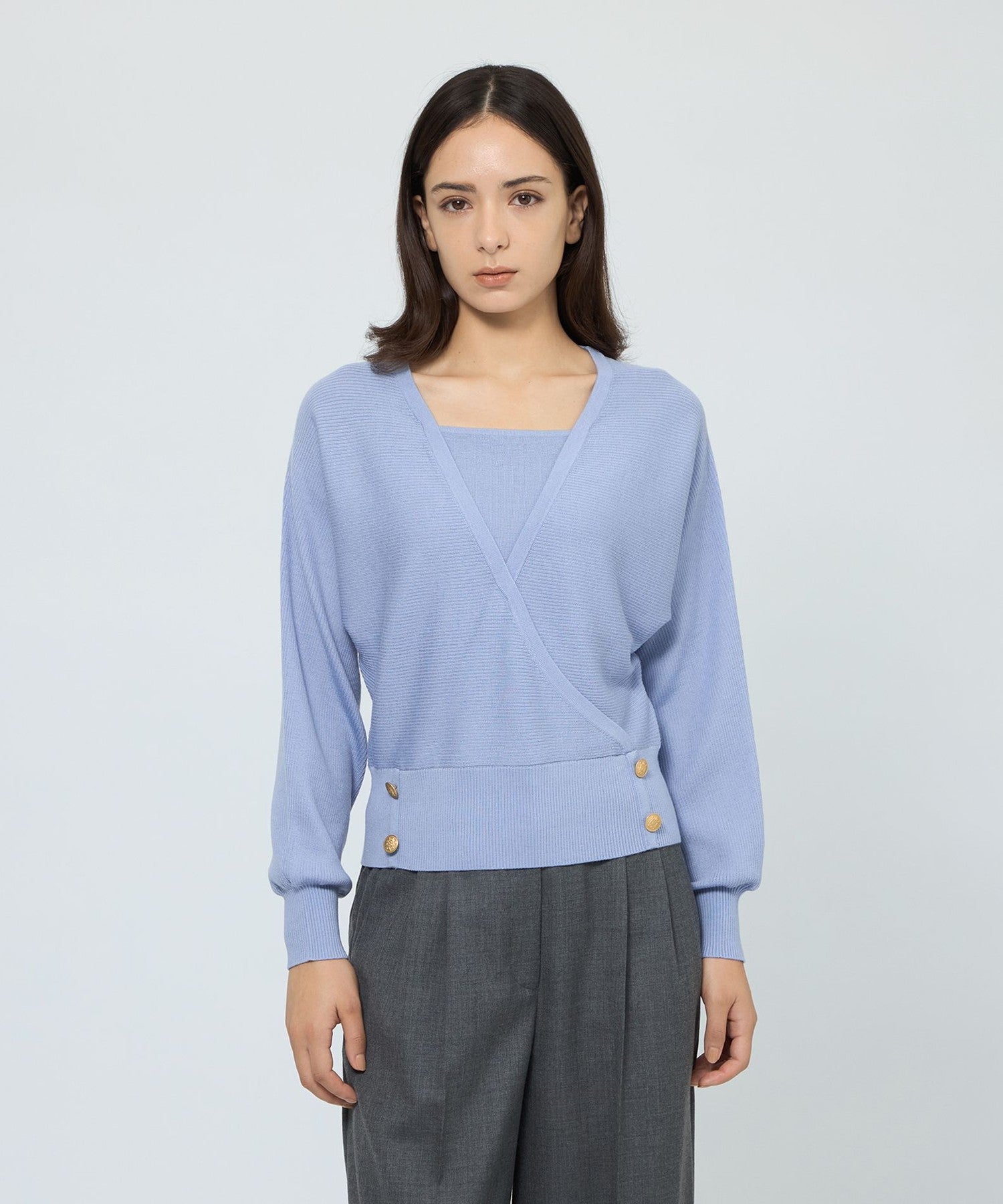 WEB＆一部店舗限定】 ウォッシャブルウール カシュクールリブニット