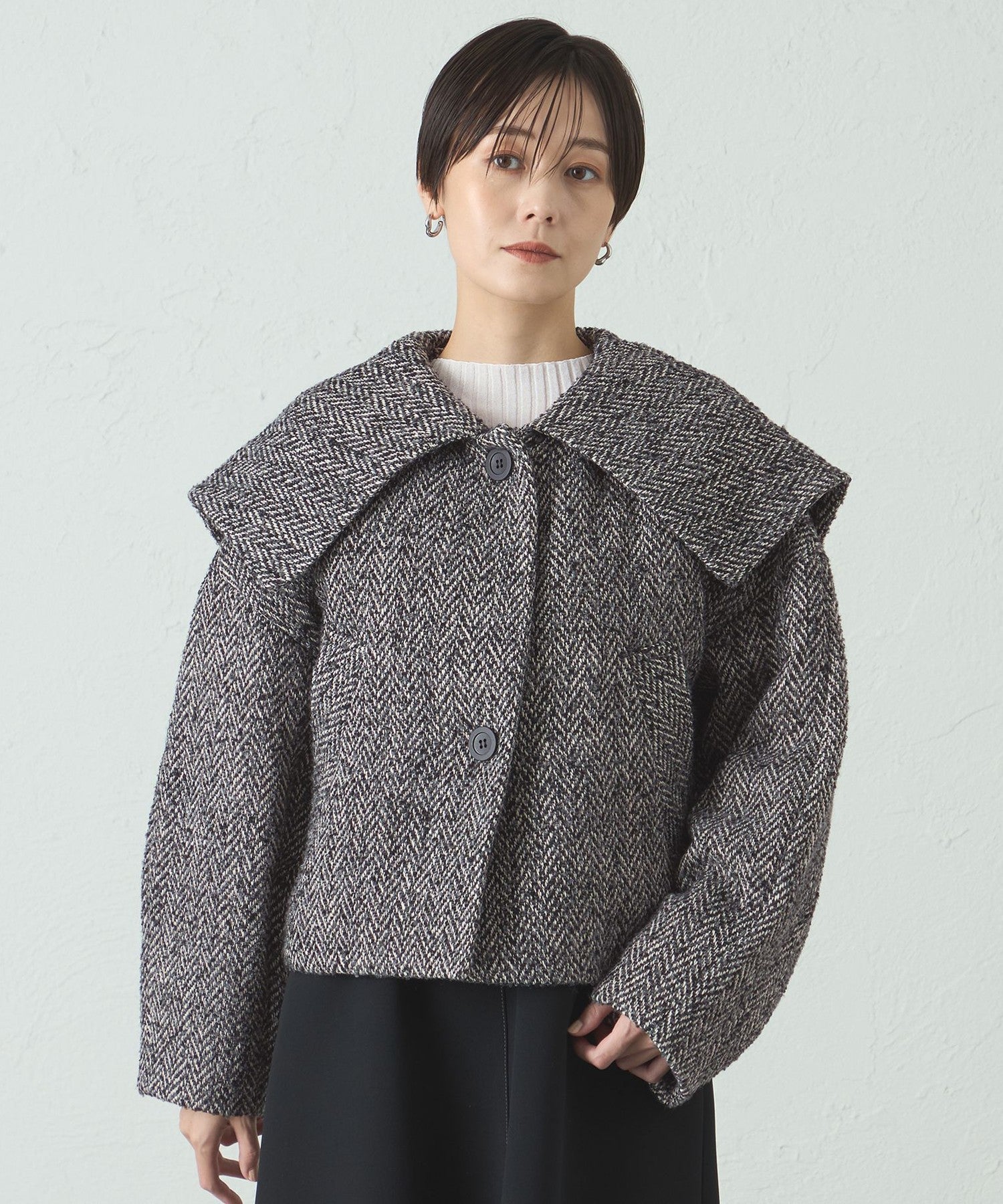 ヘリンボンツィードショールカラーコート(コート)｜CAST:(キャスト