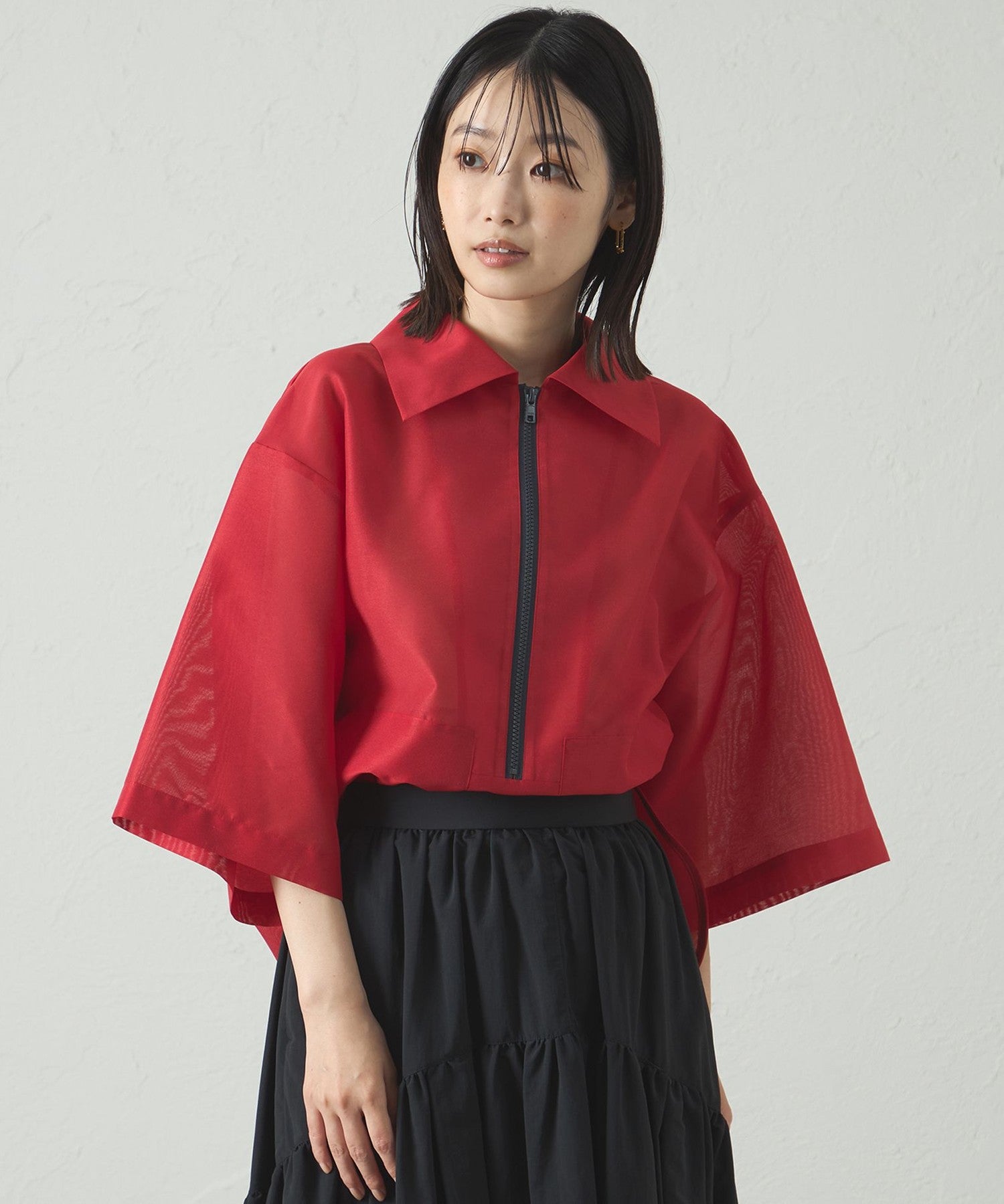 接触冷感】オーガンジージップアップトップス(トップス)｜CAST